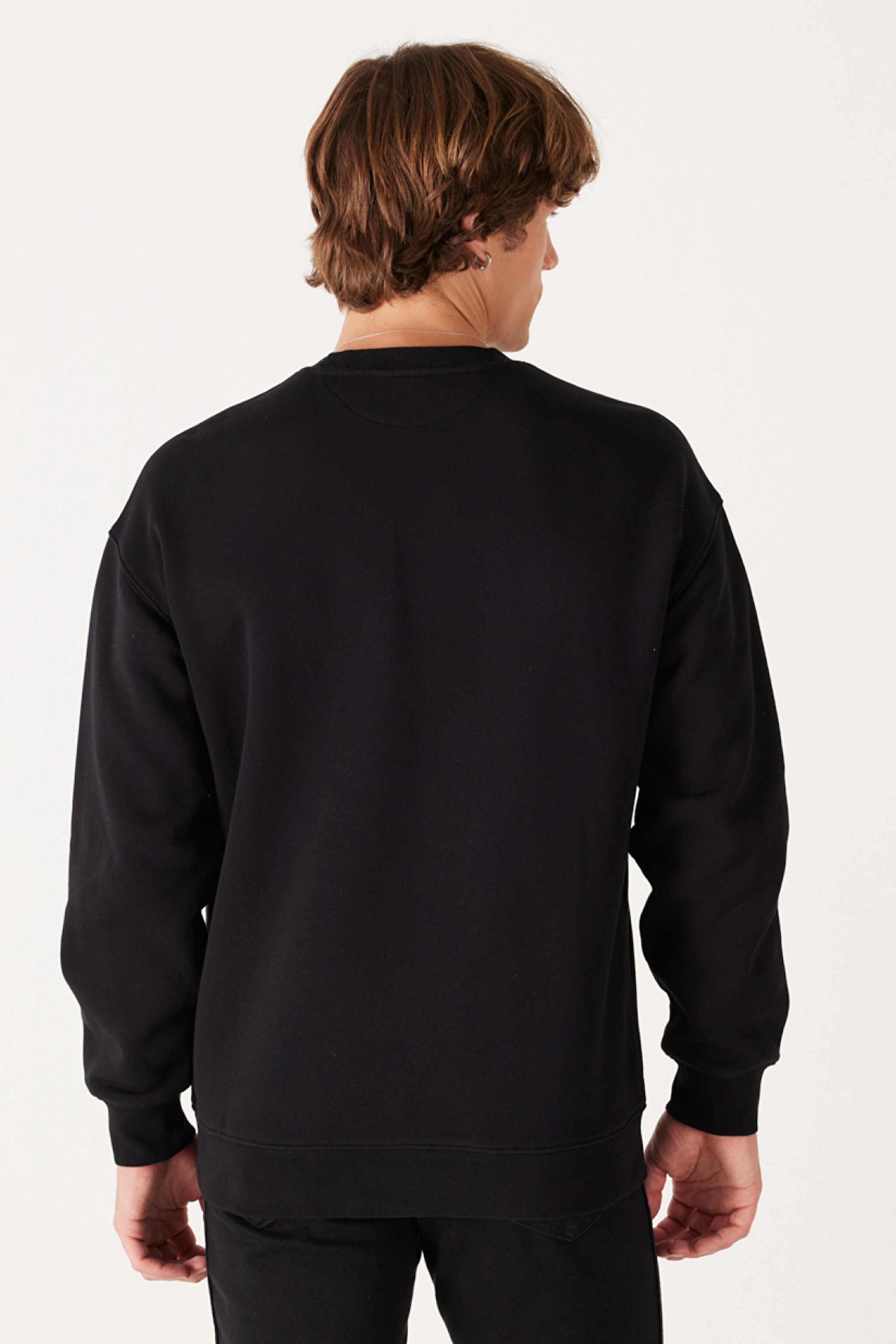 Regular Fit Normal Kesim %100 Pamuk Bisiklet Yaka İçi Polarlı Siyah Sweatshirt - Faded Black-W6L7IYXV6 (görsel 5)