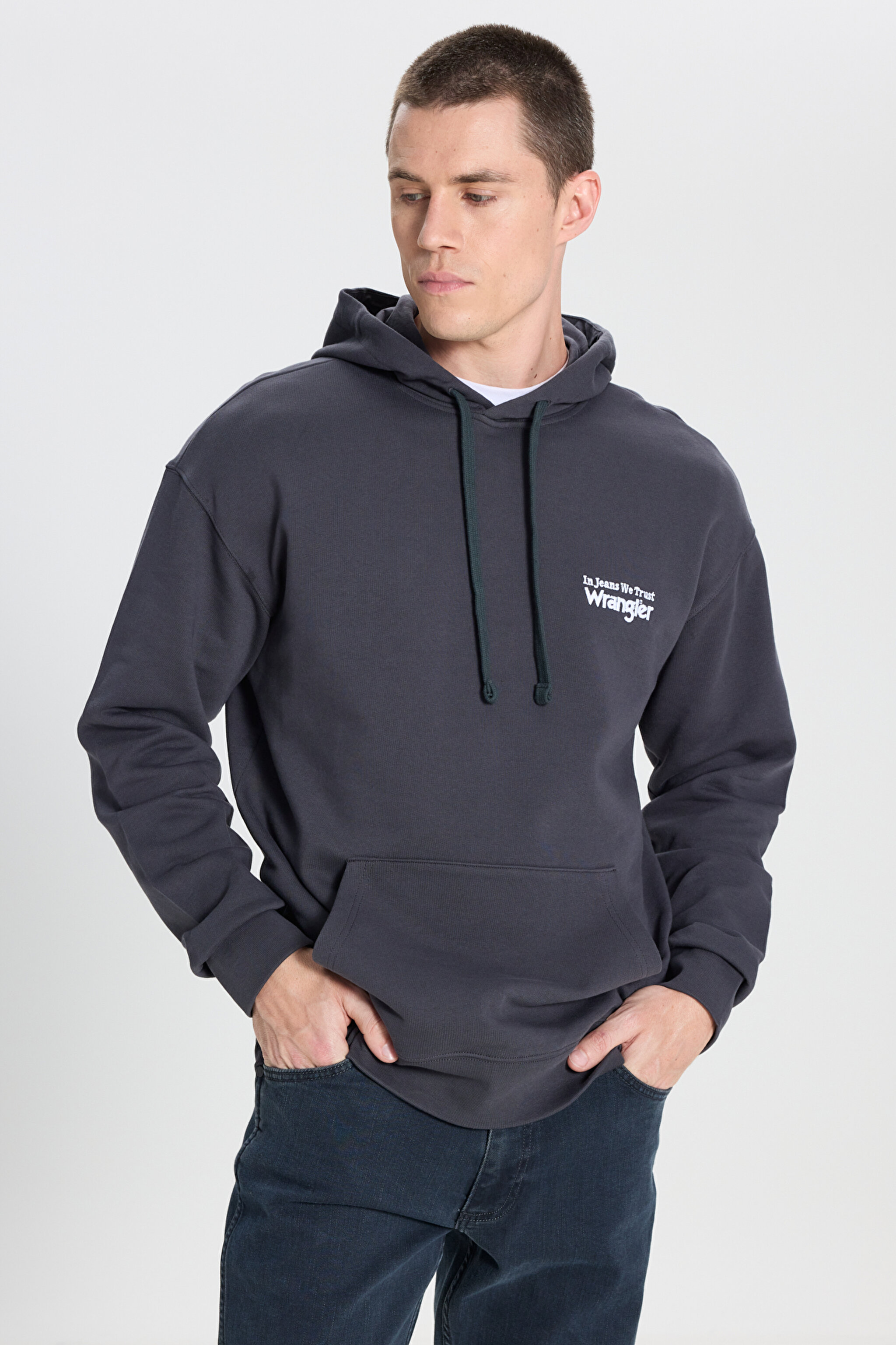 Relaxed Fit Geniş Kesim Kapüşonlu %100 Pamuk Soluk Siyah Sweatshirt