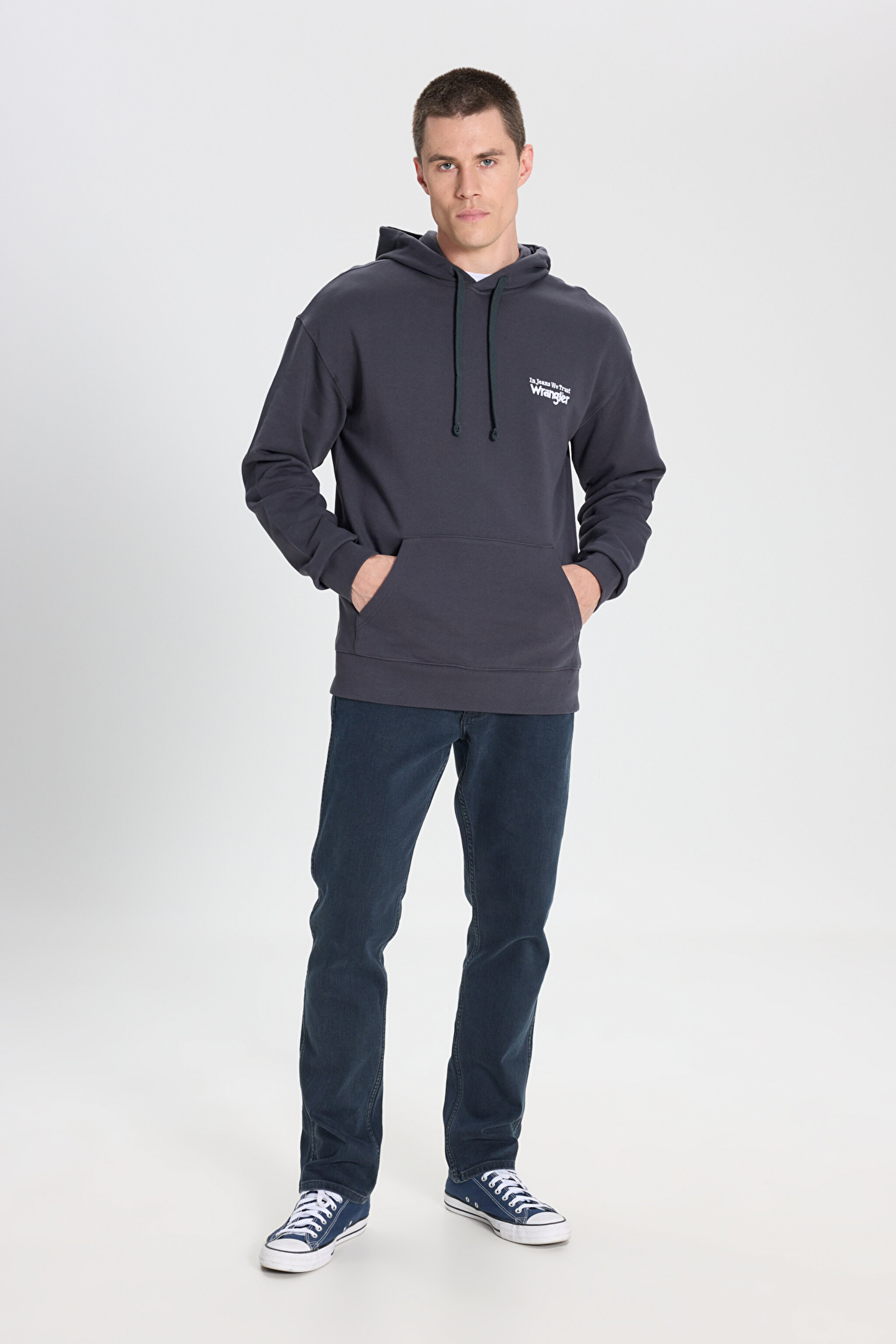 Relaxed Fit Geniş Kesim Kapüşonlu %100 Pamuk Soluk Siyah Sweatshirt - Faded Black-W6M95935642 (görsel 3)