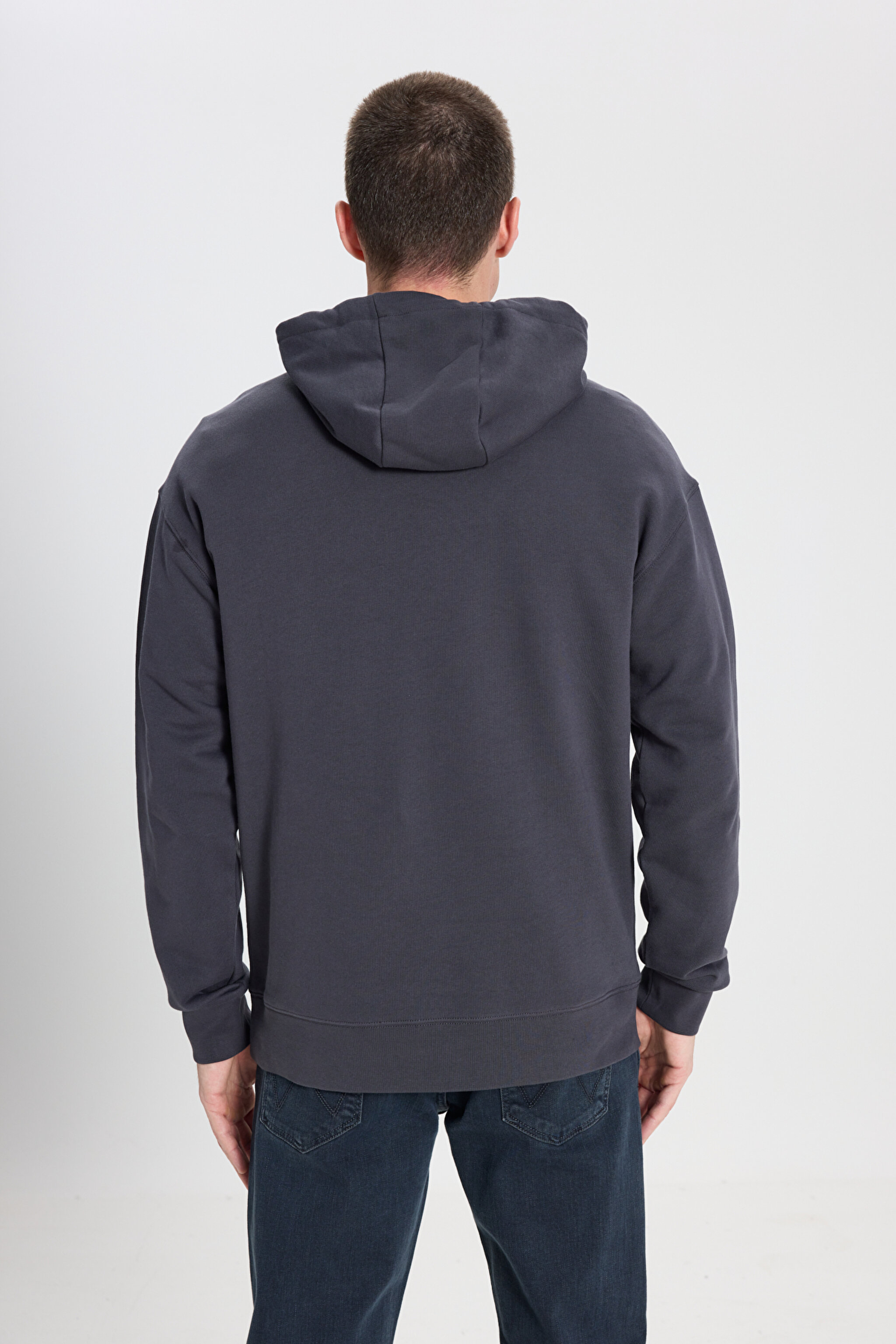 Relaxed Fit Geniş Kesim Kapüşonlu %100 Pamuk Soluk Siyah Sweatshirt - Faded Black-W6M95935642 (görsel 5)