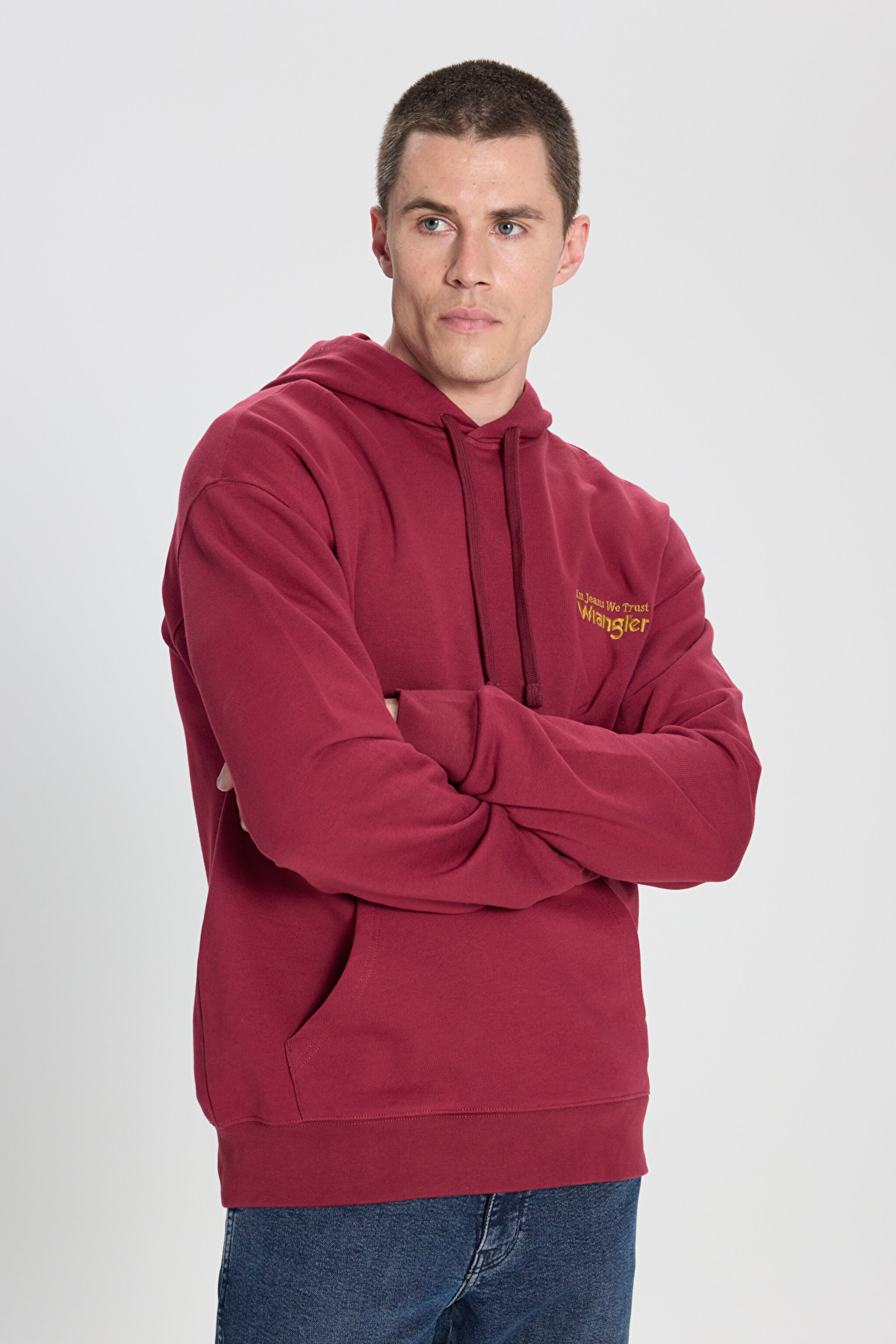 Relaxed Fit Geniş Kesim Kapüşonlu %100 Pamuk Bordo Sweatshirt - Wine-W6M95935810