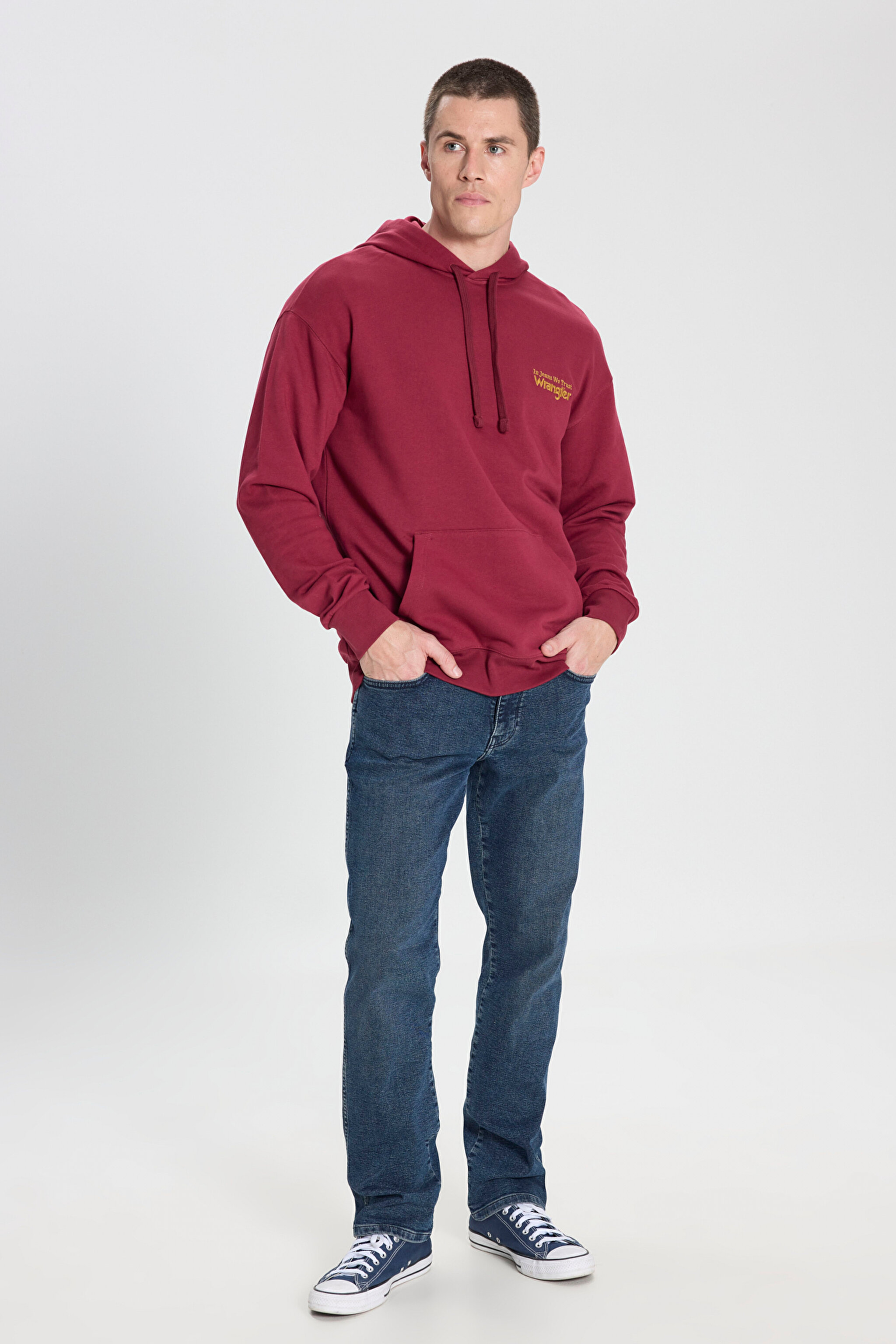 Relaxed Fit Geniş Kesim Kapüşonlu %100 Pamuk Bordo Sweatshirt - Wine-W6M95935810 (görsel 3)