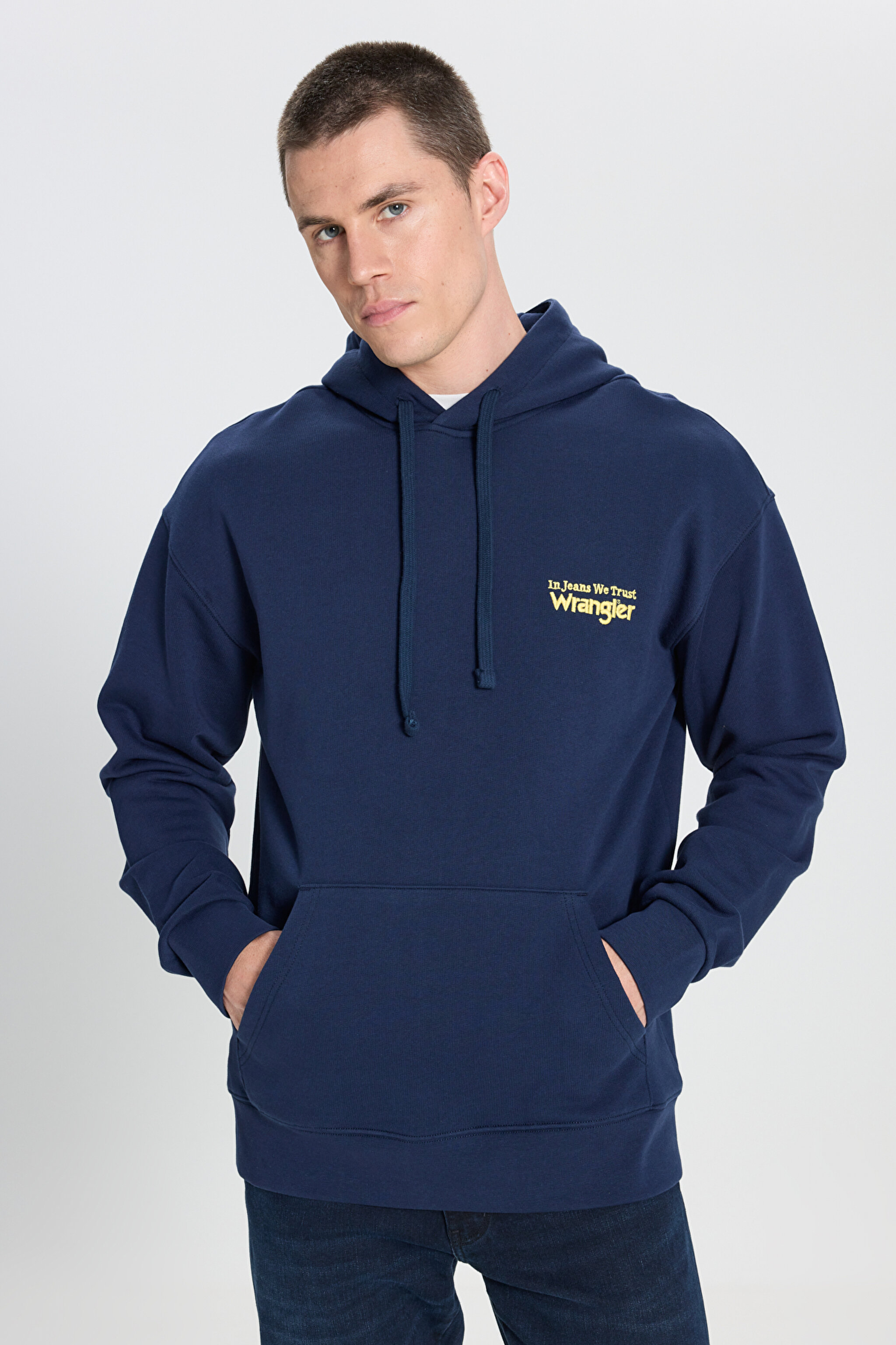 Relaxed Fit Geniş Kesim Kapüşonlu %100 Pamuk Lacivert Sweatshirt