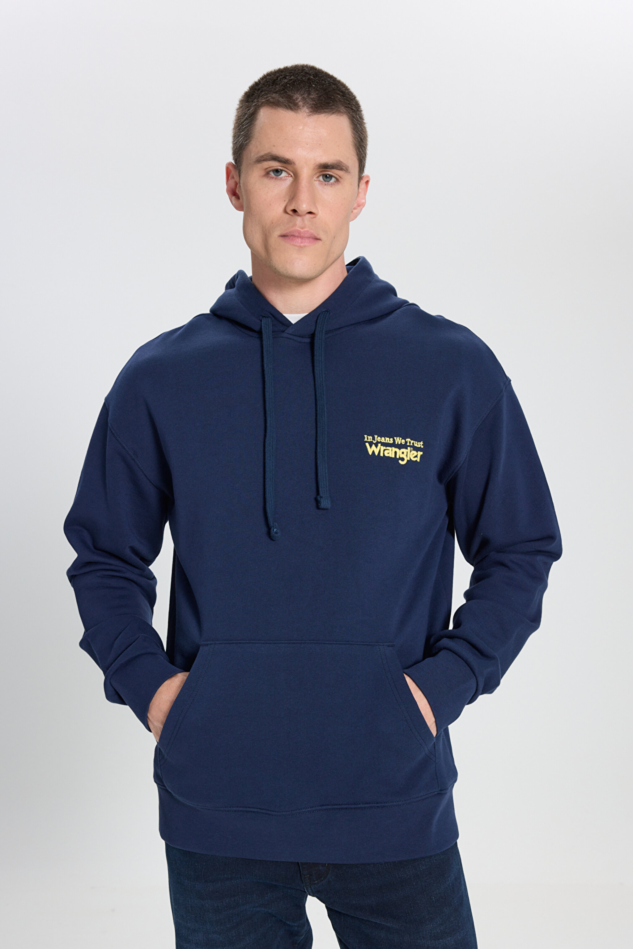 Relaxed Fit Geniş Kesim Kapüşonlu %100 Pamuk Lacivert Sweatshirt - Navy-W6M95935829 (görsel 2)