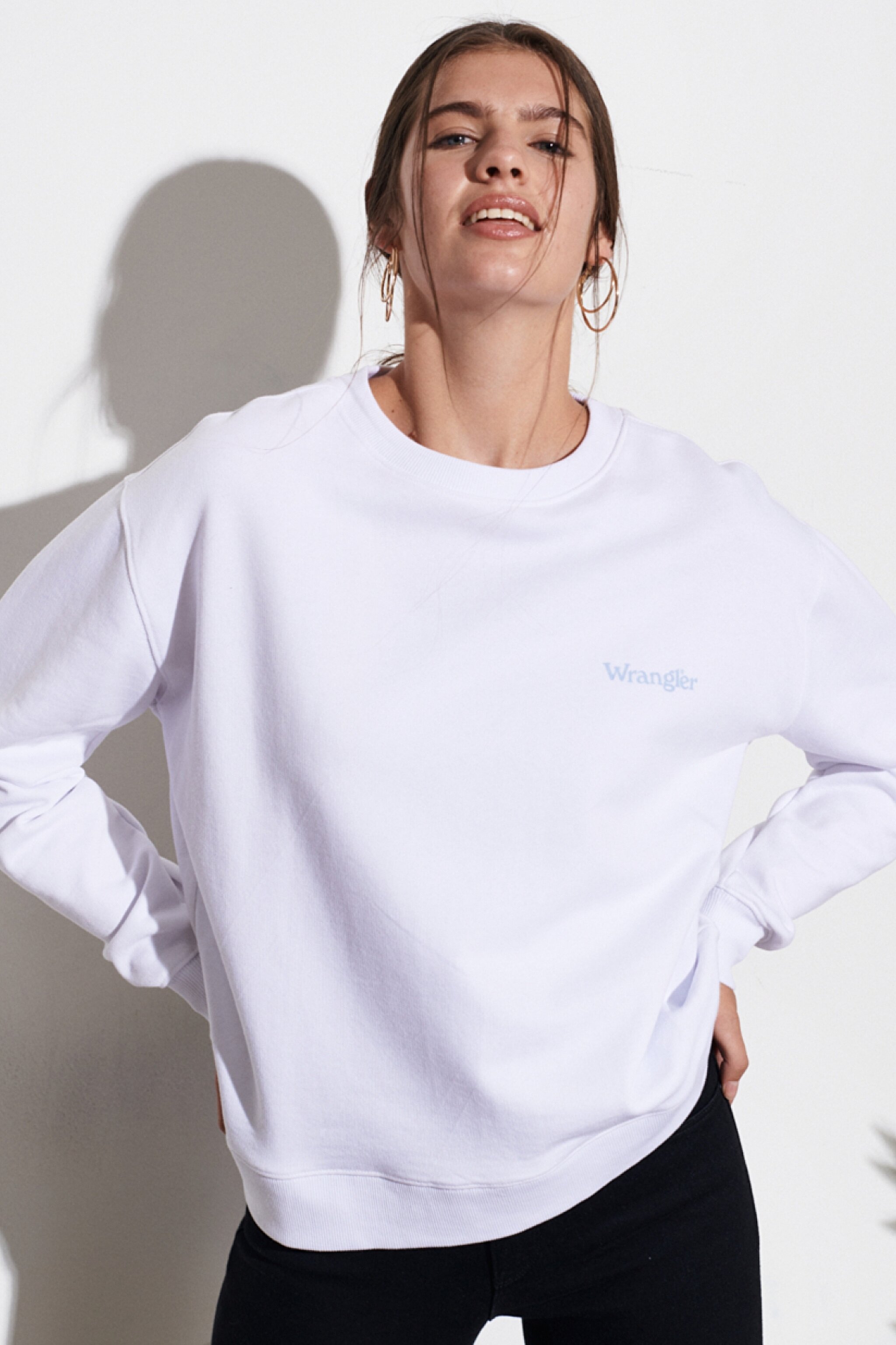 Loose Fit Rahat Kesim %100 Pamuk Bisiklet Yaka Beyaz Sweatshirt