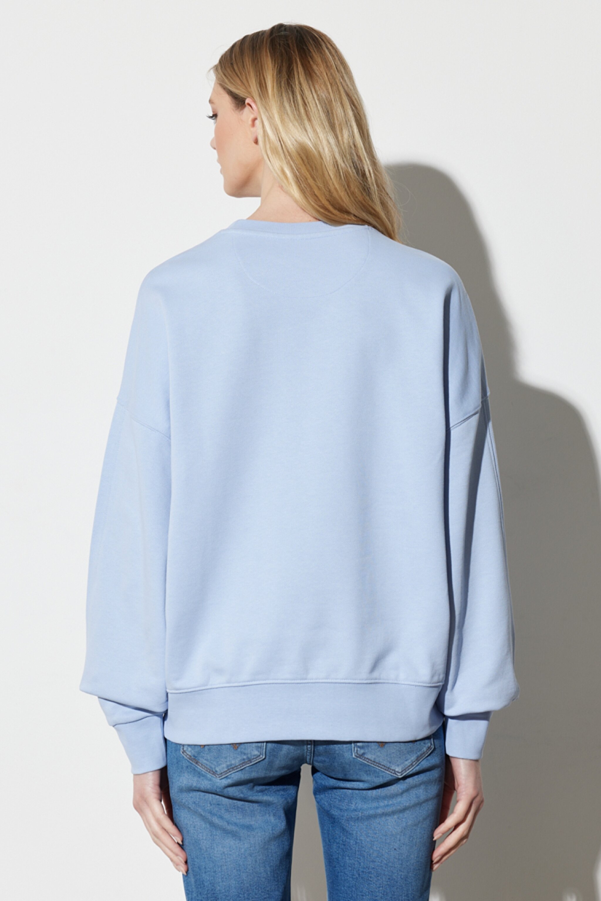 Regular Fit Normal Kesim %100 Pamuk Bisiklet Yaka Mavi Sweatshirt - Brunnera Blue-W6R4HAB23 (görsel 8)