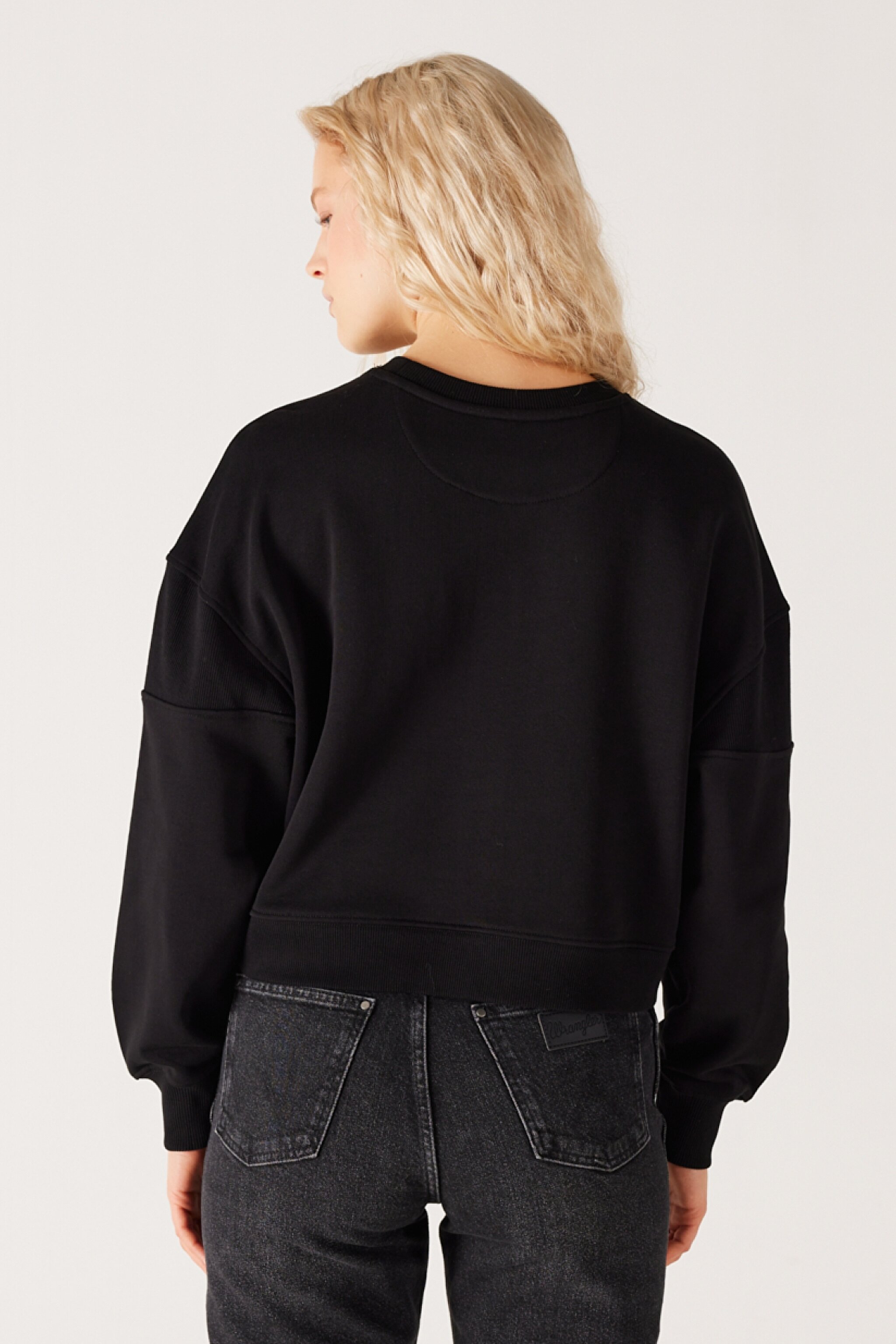Relaxed Fit Geniş Kesim %100 Pamuk Siyah Sweatshirt - Black-W6Y2IQ001 (görsel 7)