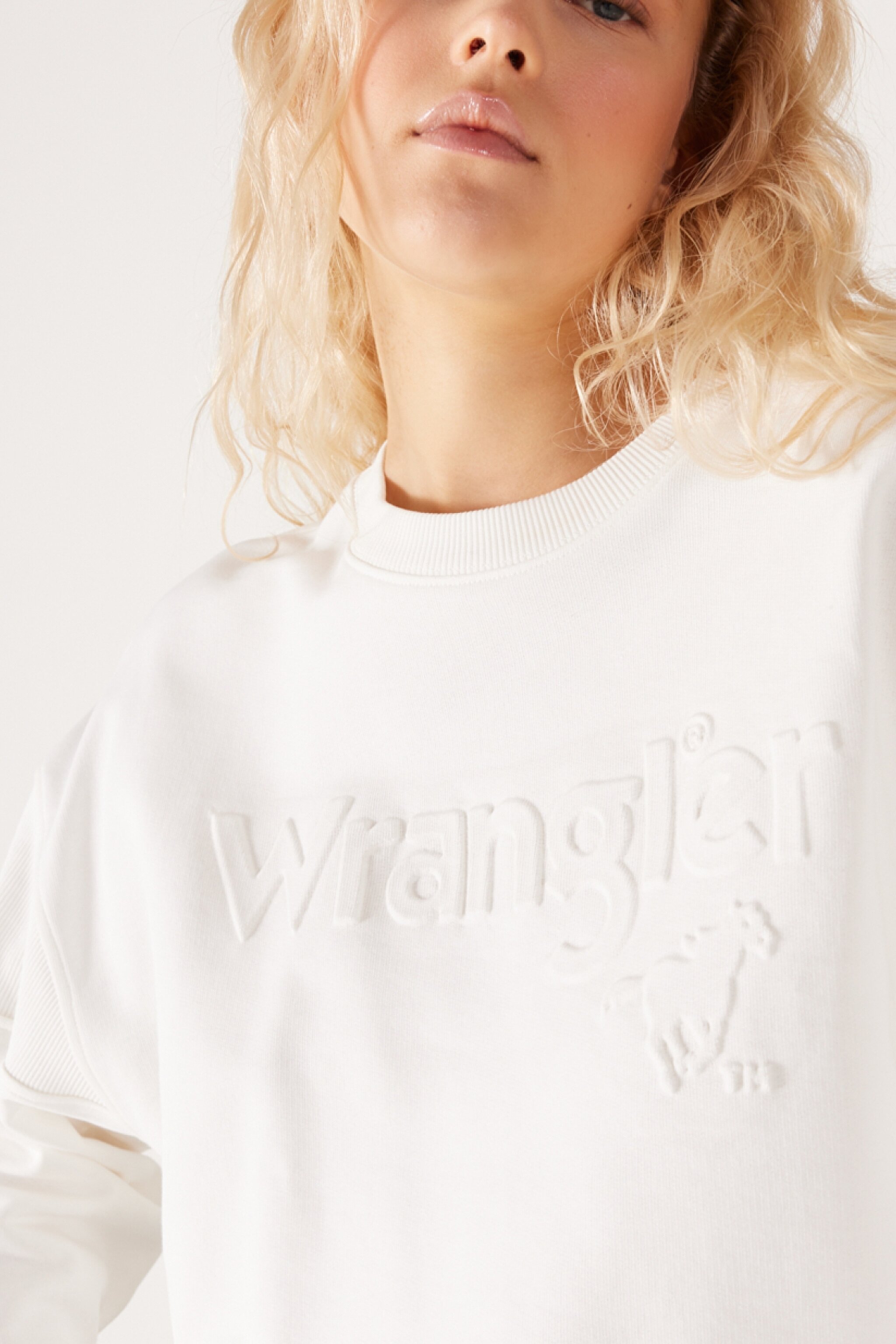 Relaxed Fit Geniş Kesim %100 Pamuk Bisiklet Yaka Beyaz Sweatshirt - Worn White-W6Y2IQW02 (görsel 3)