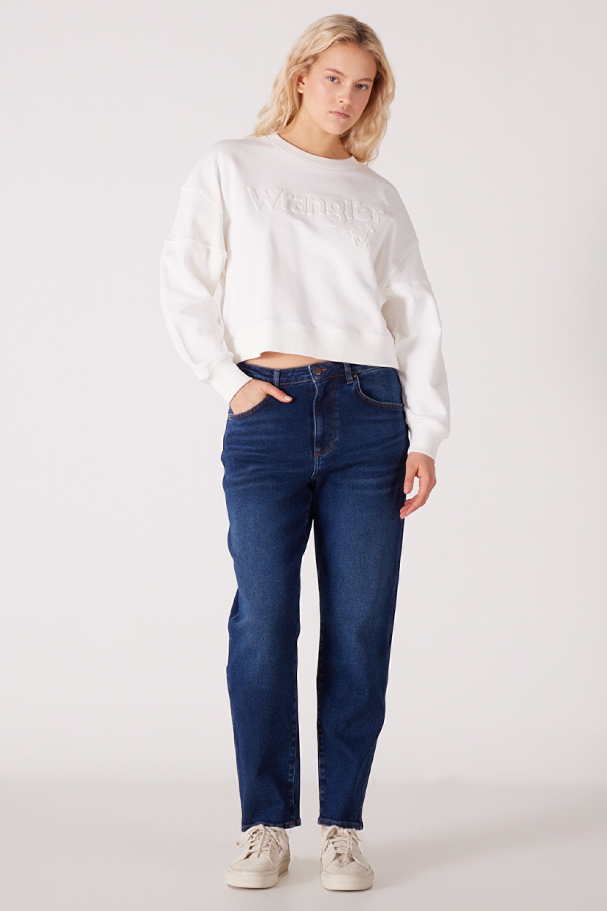 Relaxed Fit Geniş Kesim %100 Pamuk Bisiklet Yaka Beyaz Sweatshirt - Worn White-W6Y2IQW02 (görsel 5)