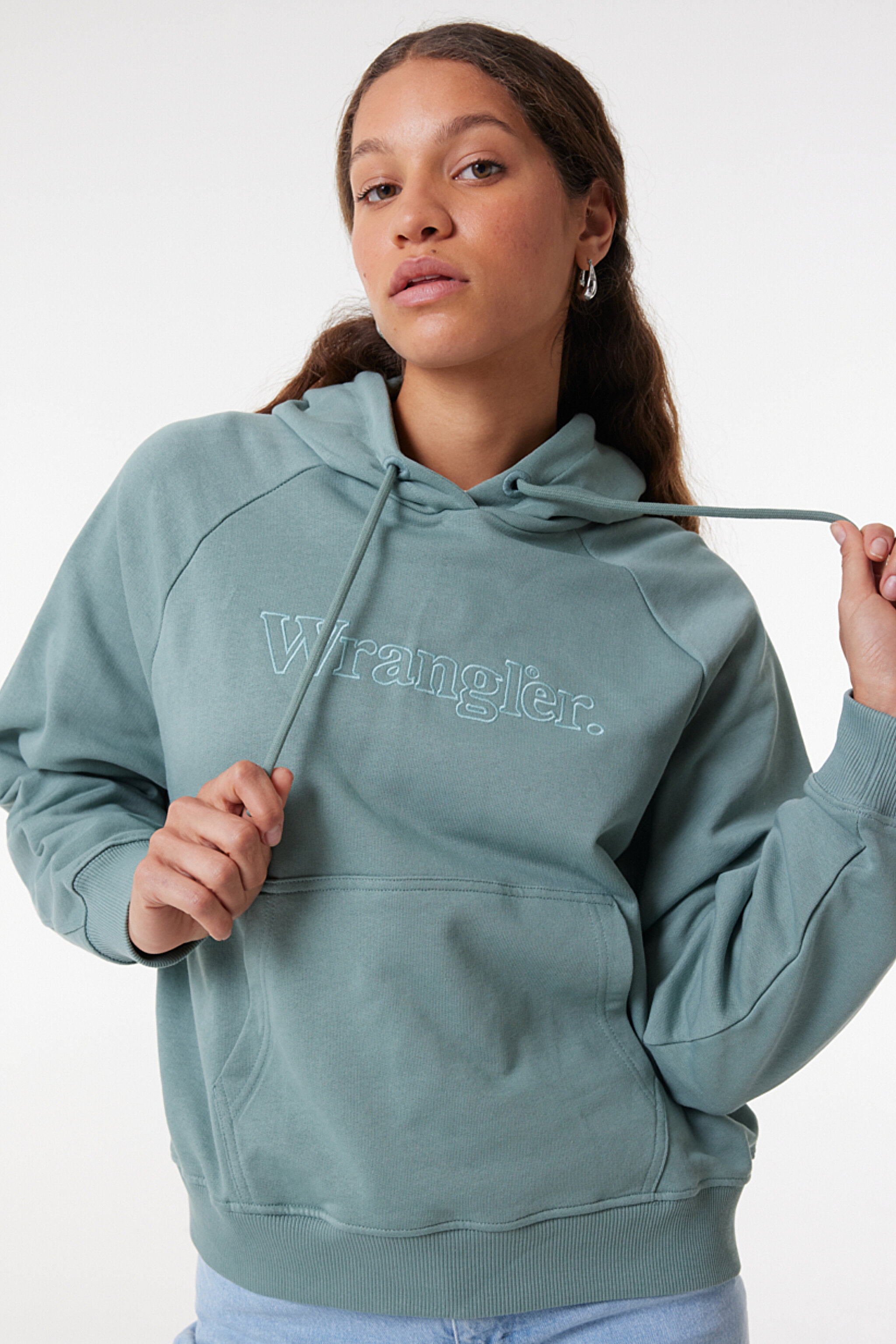 Relaxed Fit Geniş Kesim %100 Pamuk Kapüşonlu Yeşil Sweatshirt