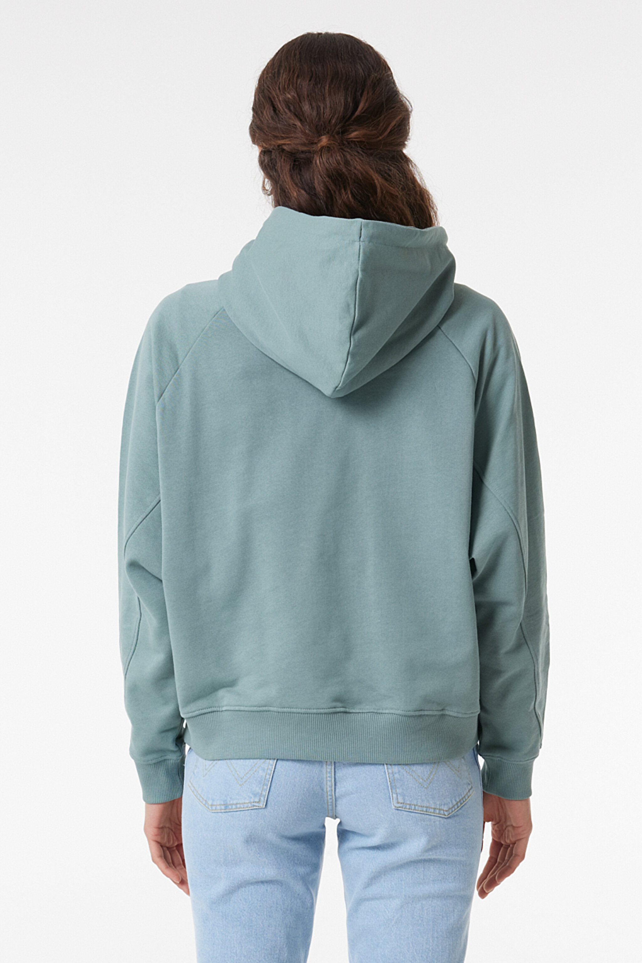 Relaxed Fit Geniş Kesim %100 Pamuk Kapüşonlu Yeşil Sweatshirt - Light Matcha-W6Z6IQG62 (görsel 4)