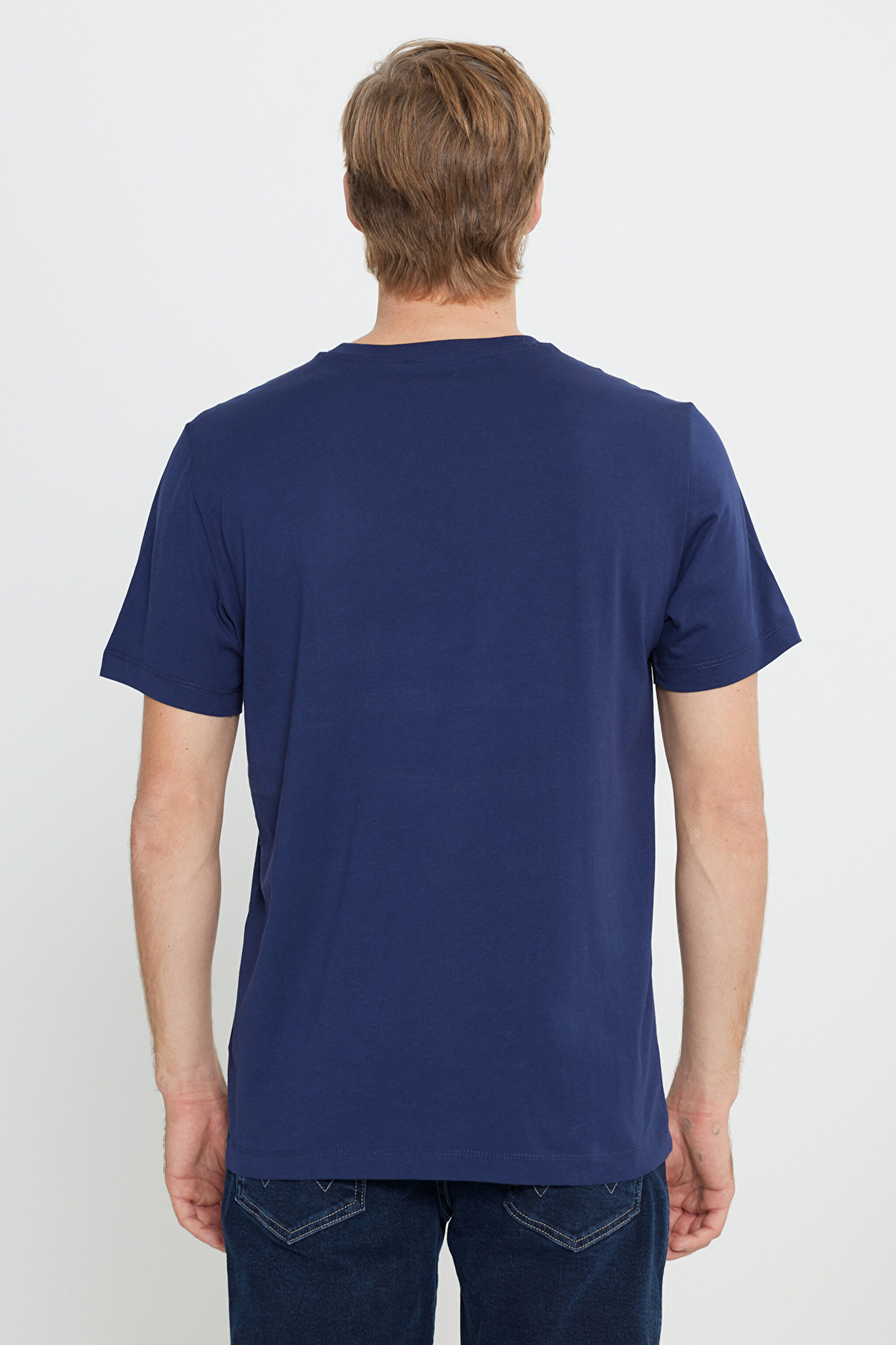 Regular Fit Normal Kesim %100 Pamuk Bisiklet Yaka Lacivert Tişört - Navy-W70MD3335 (görsel 5)