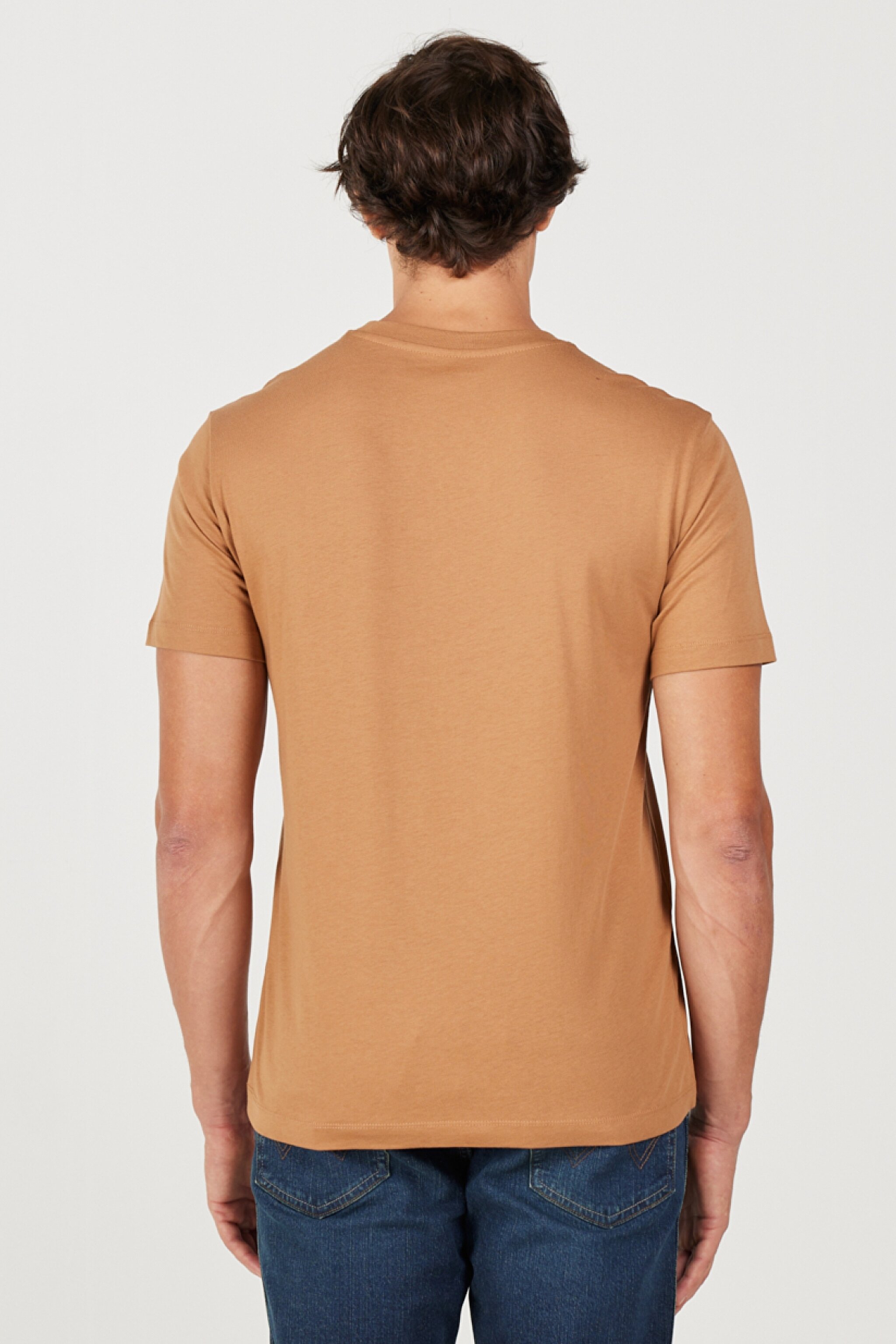 Regular Fit Normal Kesim %100 Pamuk Bisiklet Yaka Tarçın Rengi Tişört - Tobacco Brown-W70MD381A (görsel 6)
