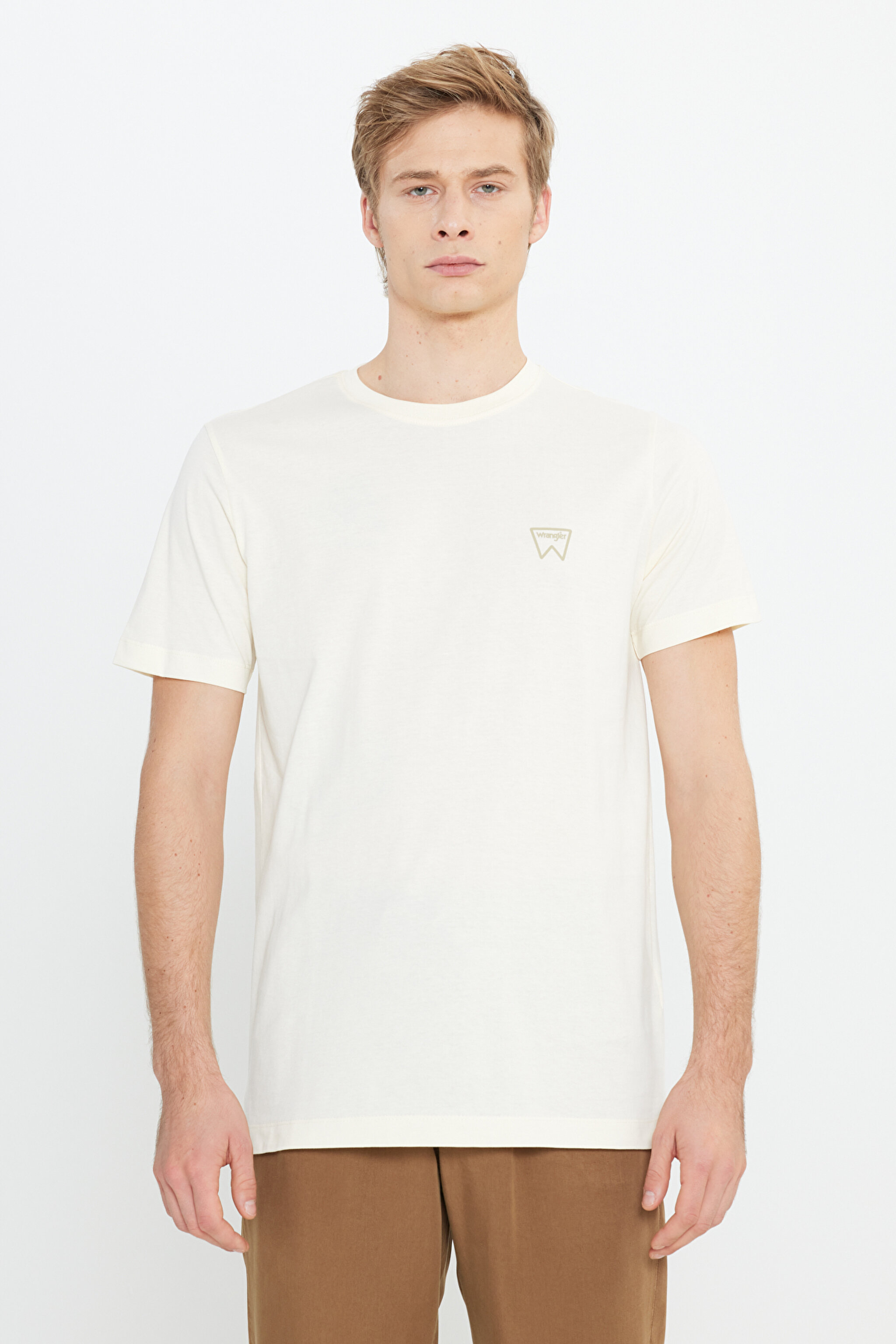 Regular Fit Normal Kesim Bisiklet Yaka %100 Pamuk Bej Tişört - Papyrus-W70MD3XME