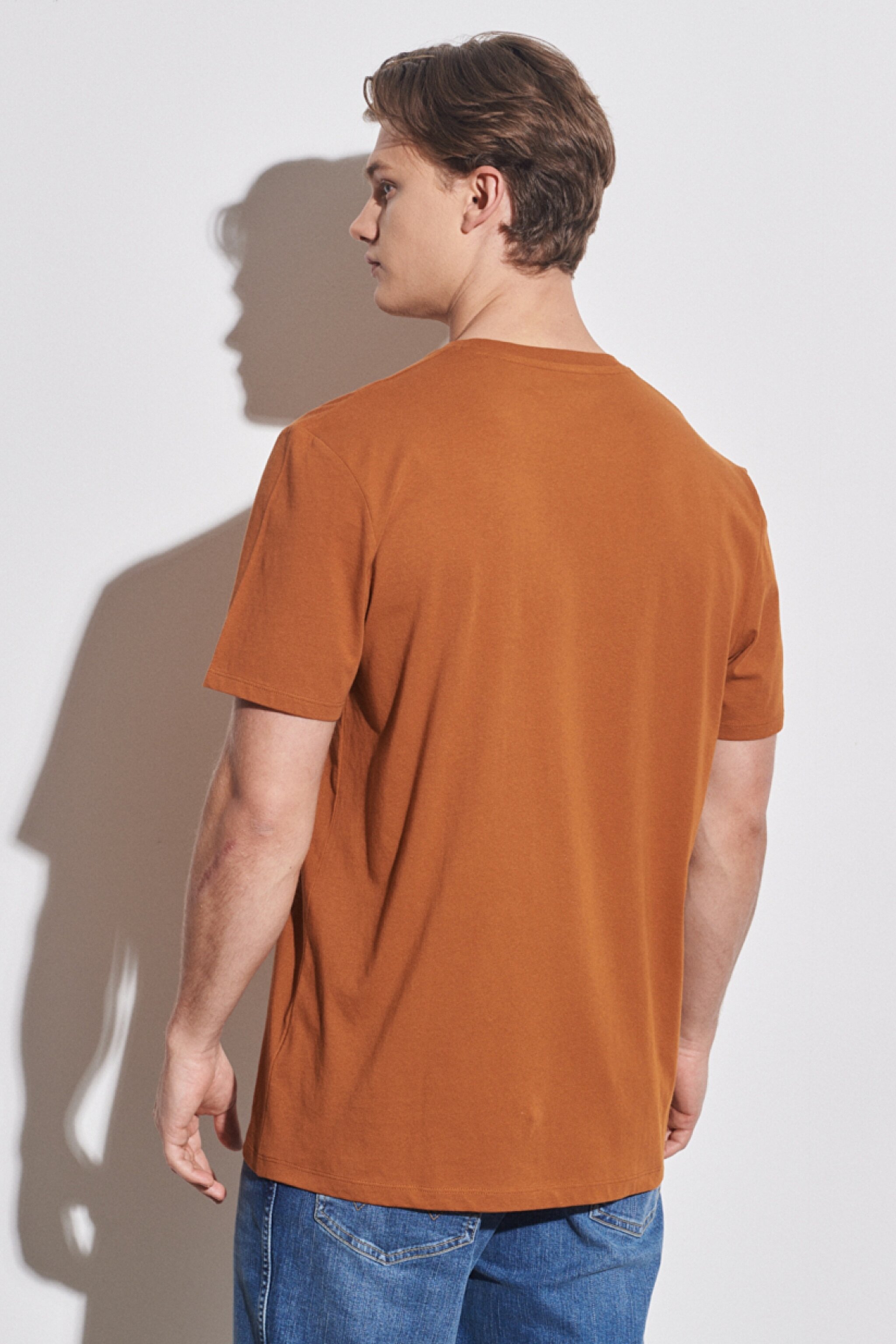 Regular Fit Normal Kesim %100 Pamuk Bisiklet Yaka Karamel Tişört - Nutmeg Brown-W70SD3H02 (görsel 5)