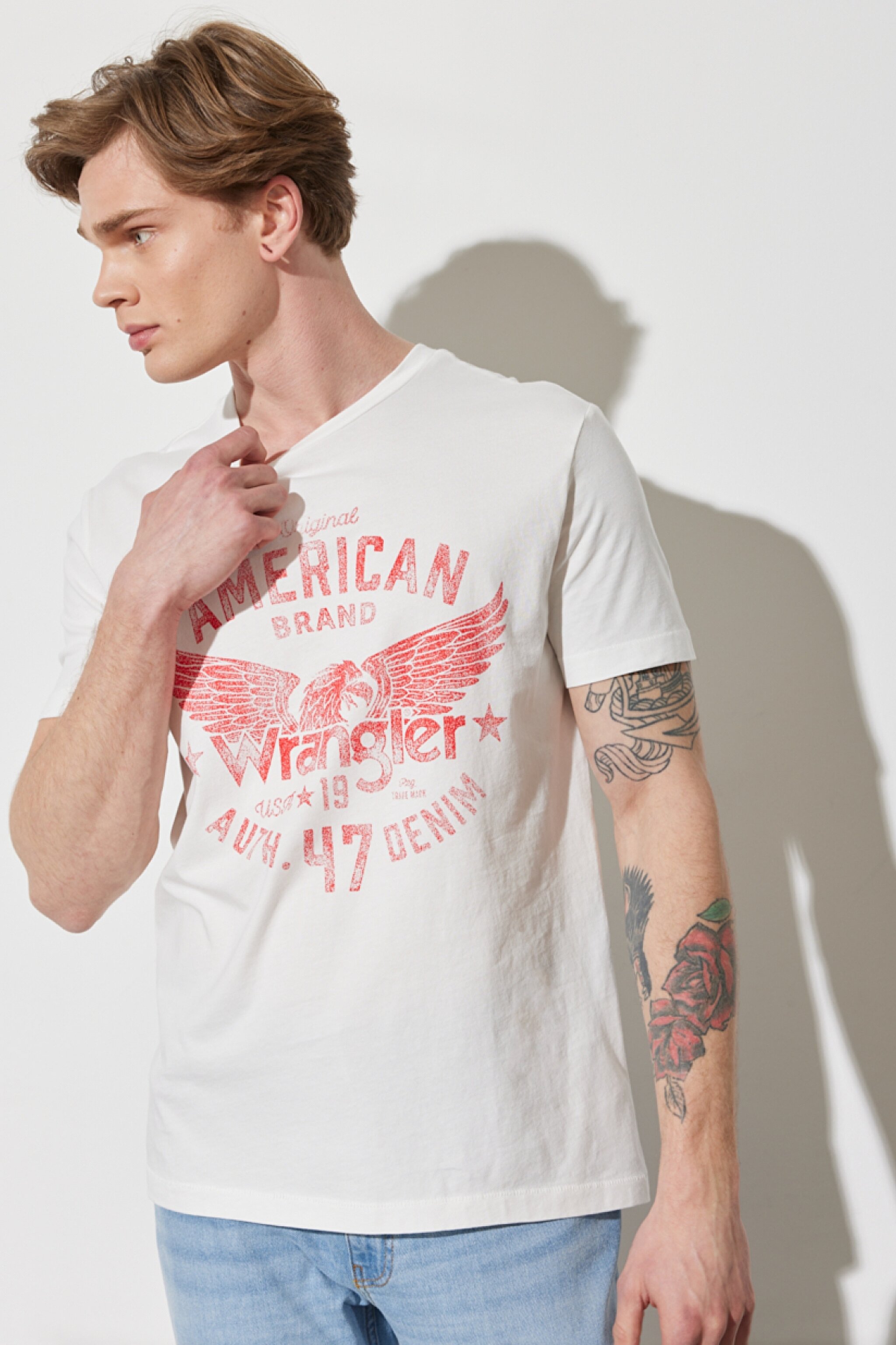 Regular Fit Normal Kesim %100 Pamuk Bisiklet Yaka Kırık Beyaz Tişört - Off White-W752D3737 (görsel 2)