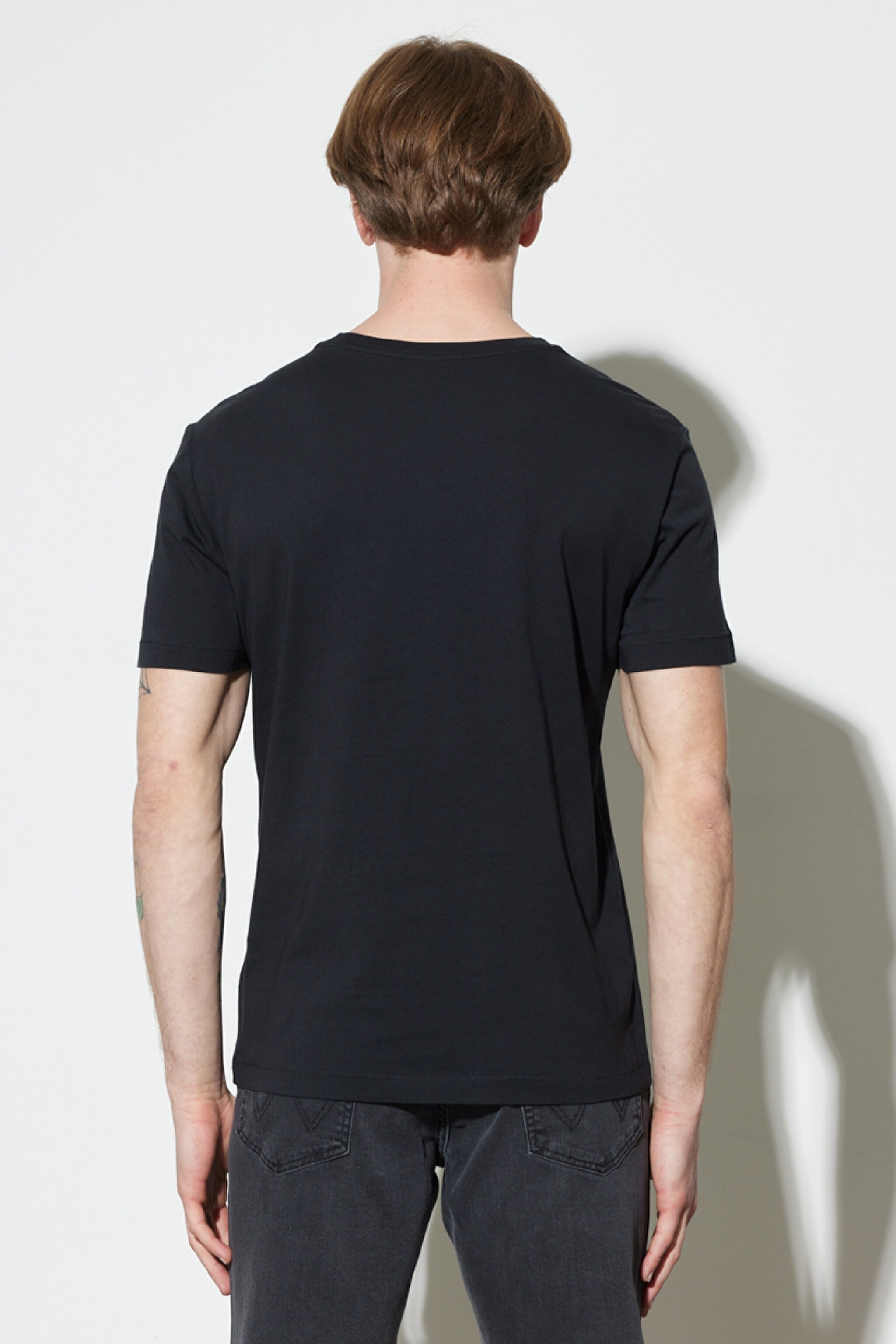 Regular Fit Normal Kesim %100 Pamuk Bisiklet Yaka Siyah Tişört - Faded Black-W752D3XV6 (görsel 8)