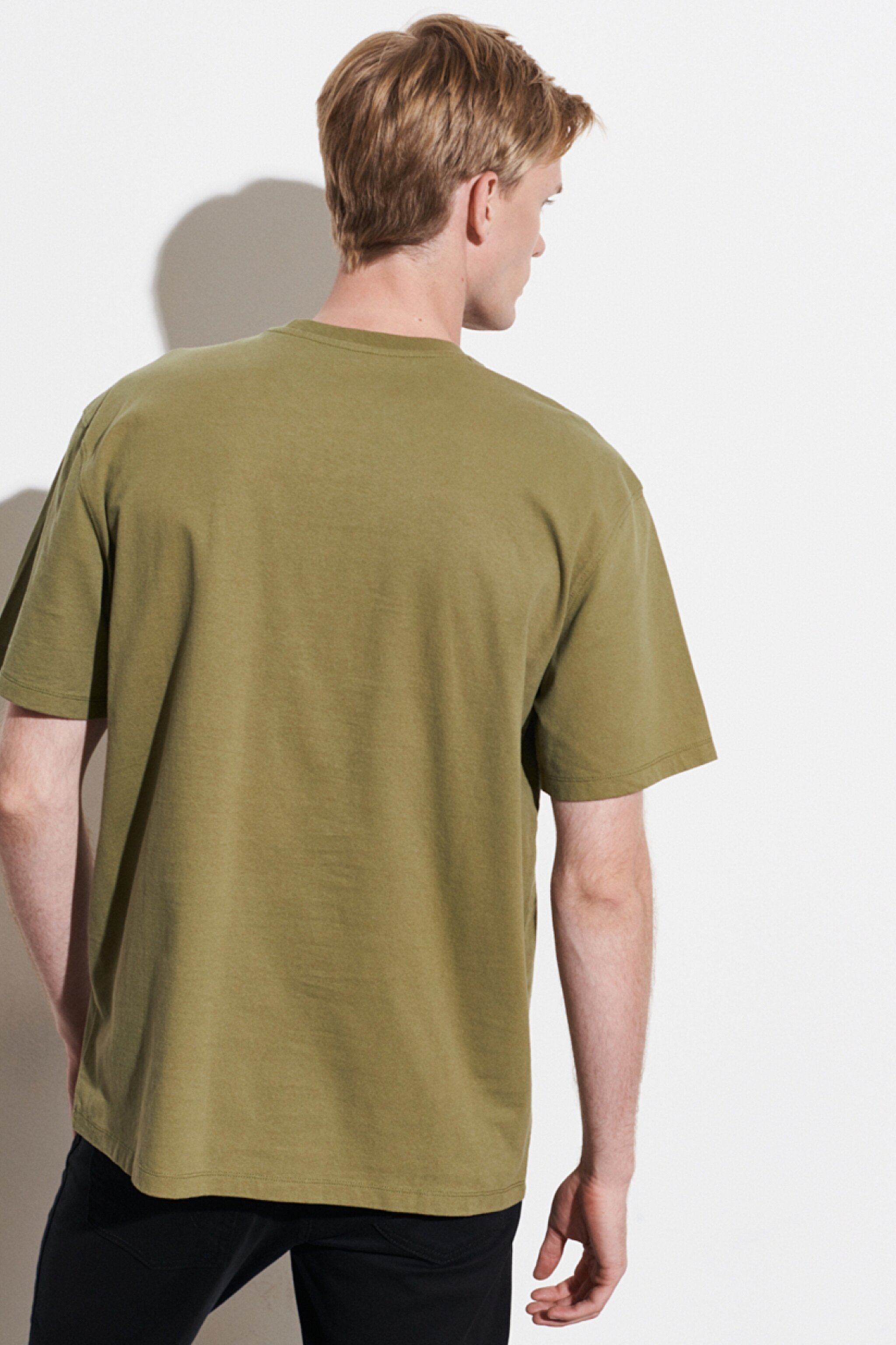 Loose Fit Rahat Kesim %100 Pamuk Bisiklet Yaka Tişört - Deep Lichen Green-W7A1DFX1X (görsel 6)