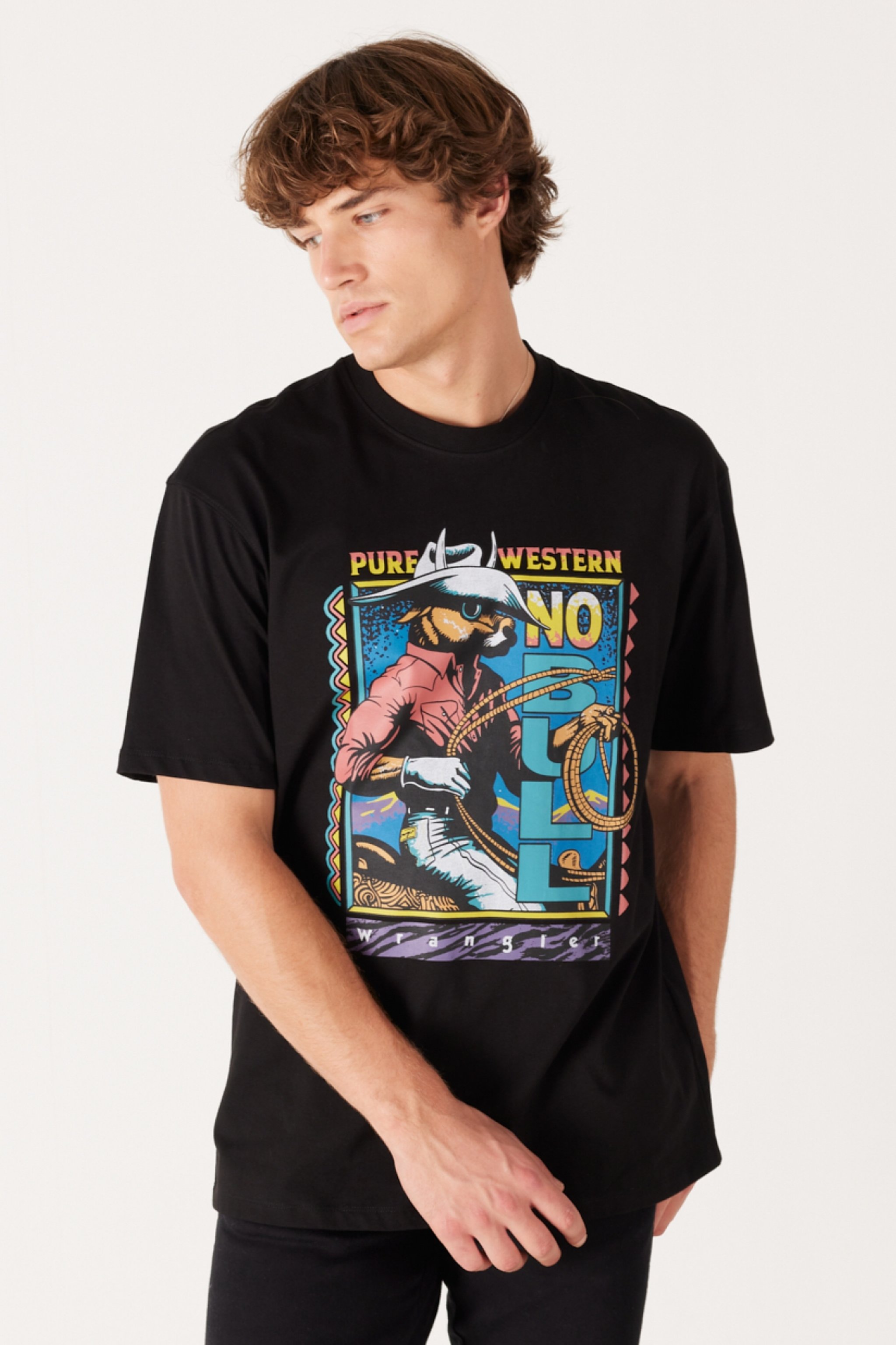Loose Fit Rahat Kesim %100 Pamuk Bisiklet Yaka Siyah Tişört - Black-W7A1EE100 (görsel 2)