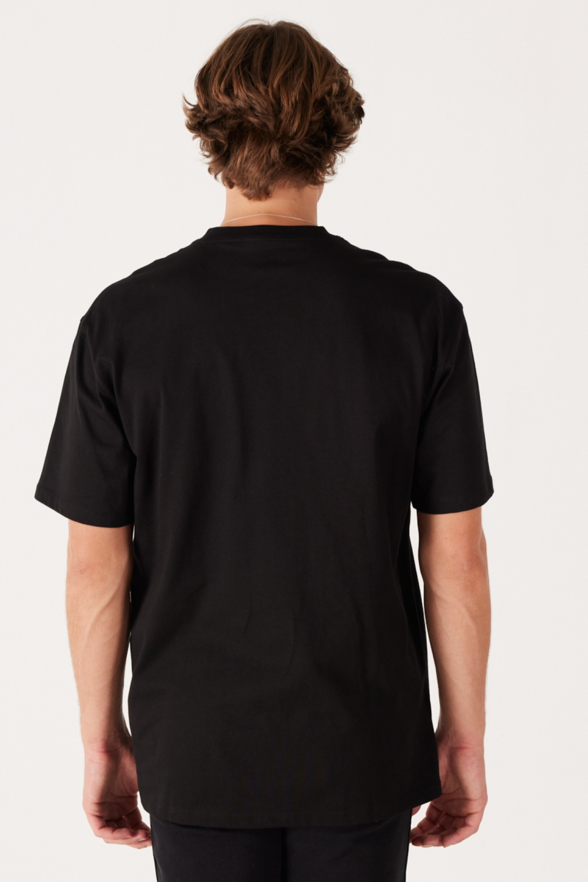 Loose Fit Rahat Kesim %100 Pamuk Bisiklet Yaka Siyah Tişört - Black-W7A1EE100 (görsel 5)