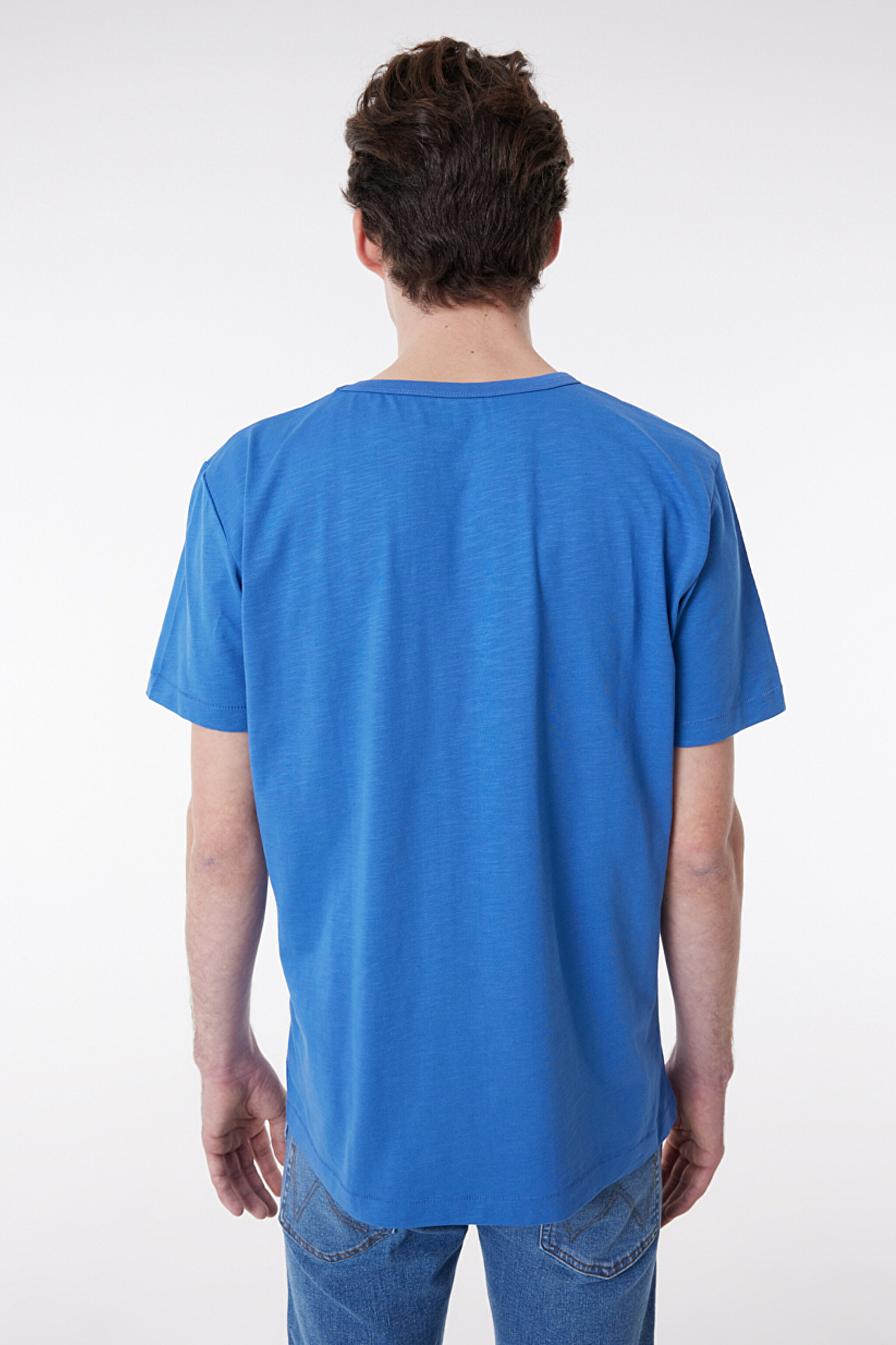 Regular Fit Normal Kesim %100 Pamuk Bisiklet Yaka Tişört - Light Indigo-W7AXGYX4E (görsel 5)