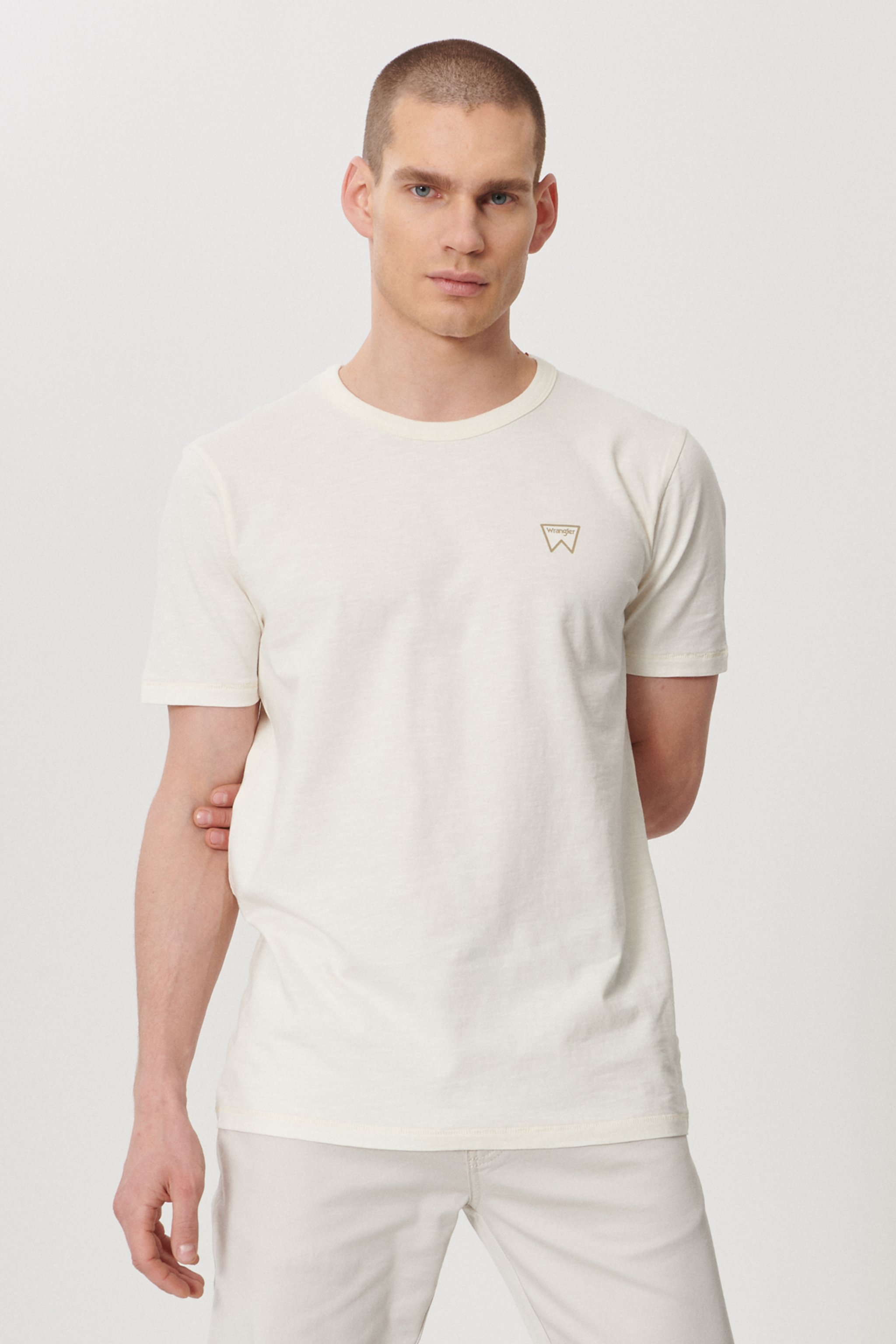Regular Fit Normal Kesim Sıfır Yaka %100 Pamuk Logolu Tişört - Off White-W7AXGYXME