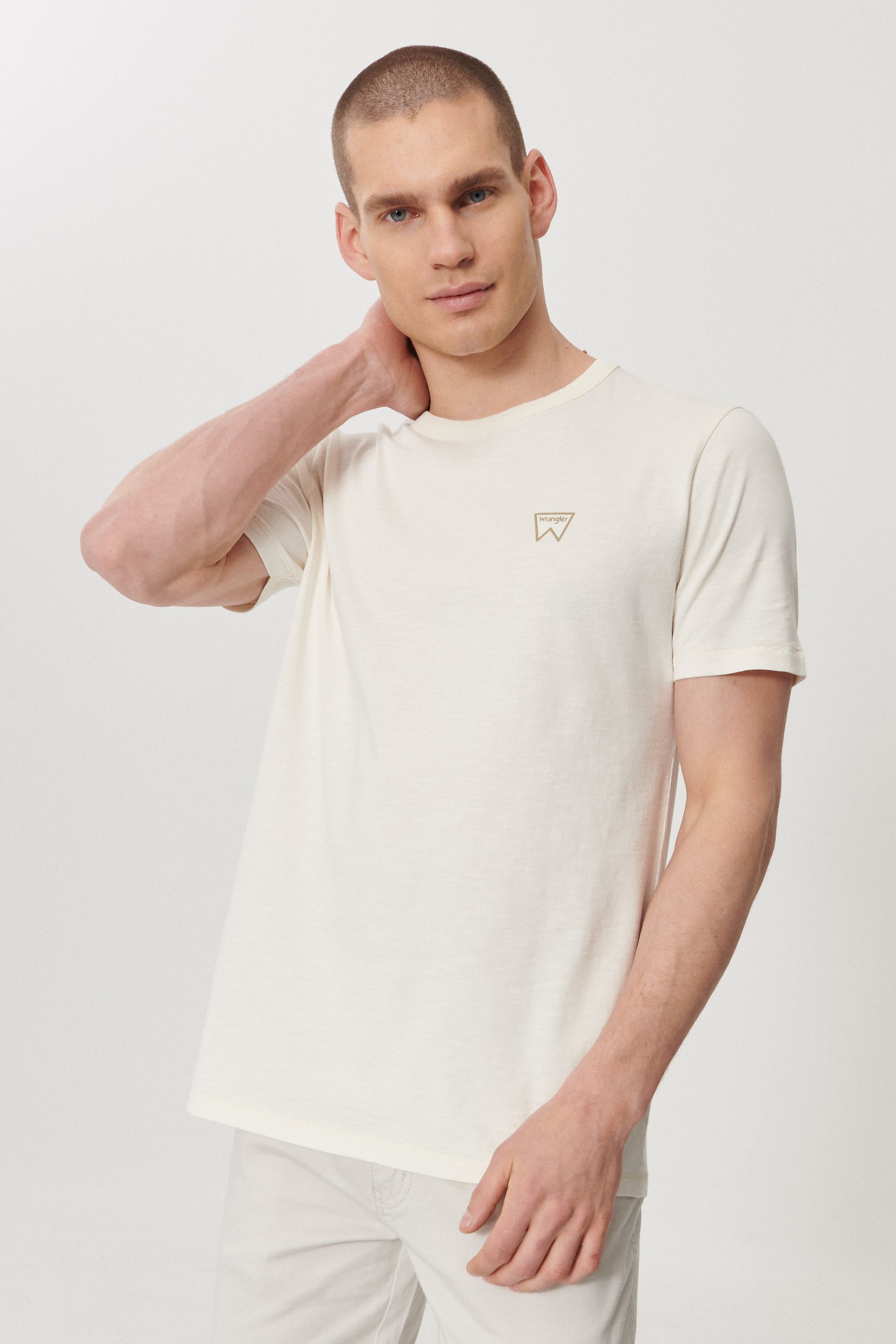 Regular Fit Normal Kesim Sıfır Yaka %100 Pamuk Logolu Tişört - Off White-W7AXGYXME (görsel 2)