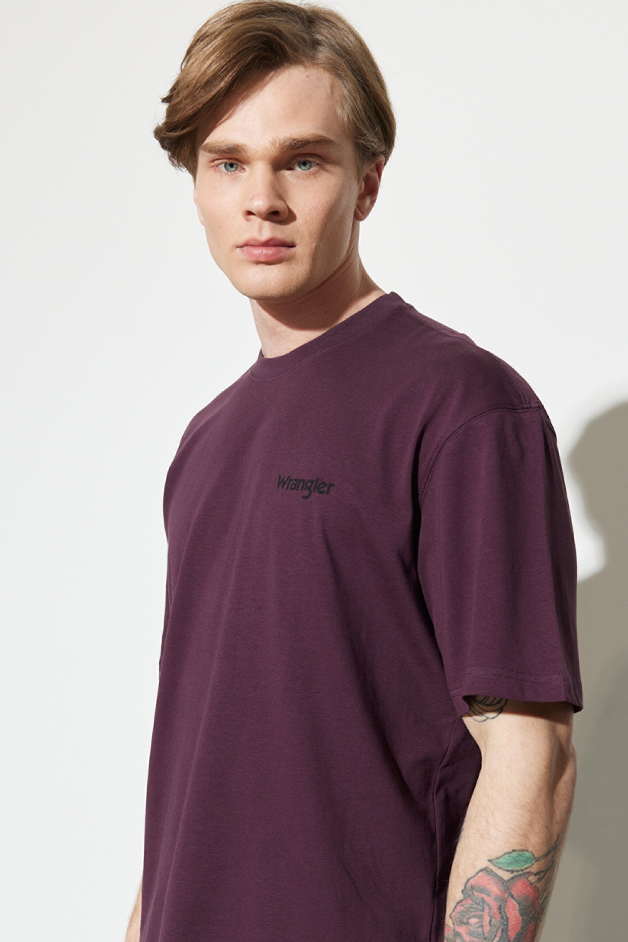 Loose Fit Rahat Kesim %100 Pamuk Bisiklet Yaka Bordo Tişört - Aubergine-W7BFEEXU1 (görsel 5)