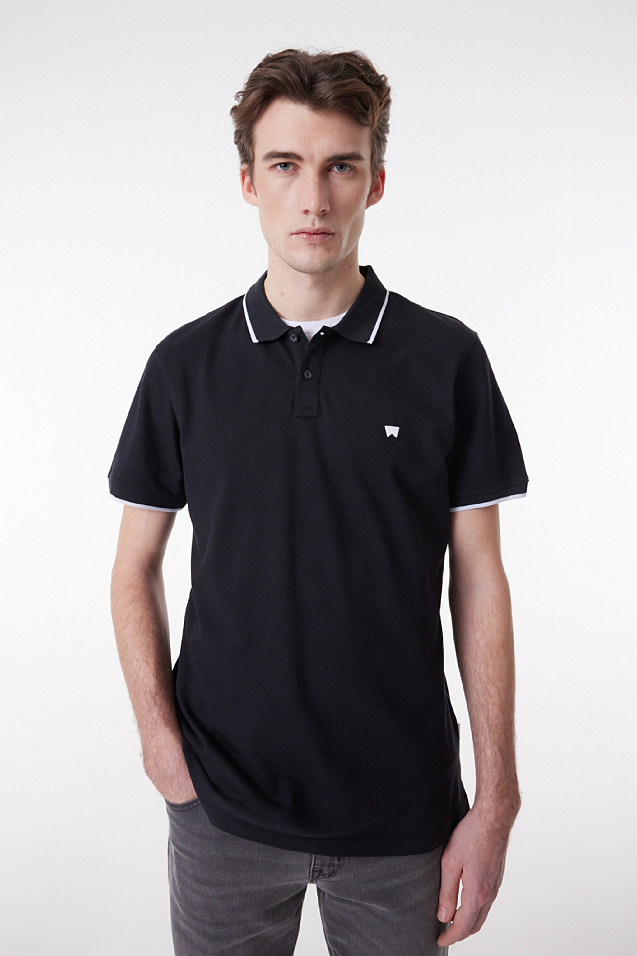 Regular Fit Normal Kesim %100 Pamuk Polo Yaka Siyah Tişört - Black-W7BHK4100