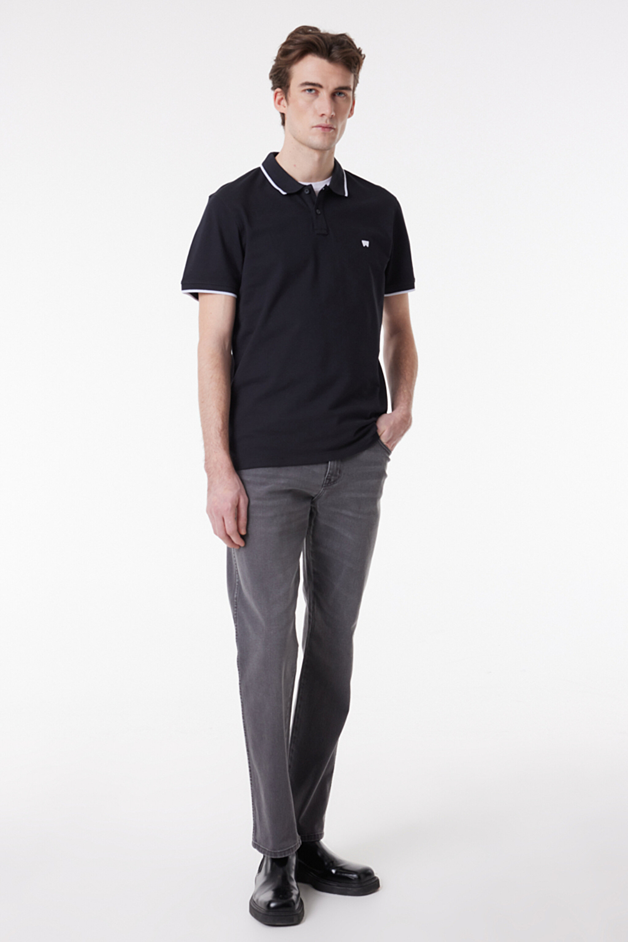 Regular Fit Normal Kesim %100 Pamuk Polo Yaka Siyah Tişört - Black-W7BHK4100 (görsel 3)