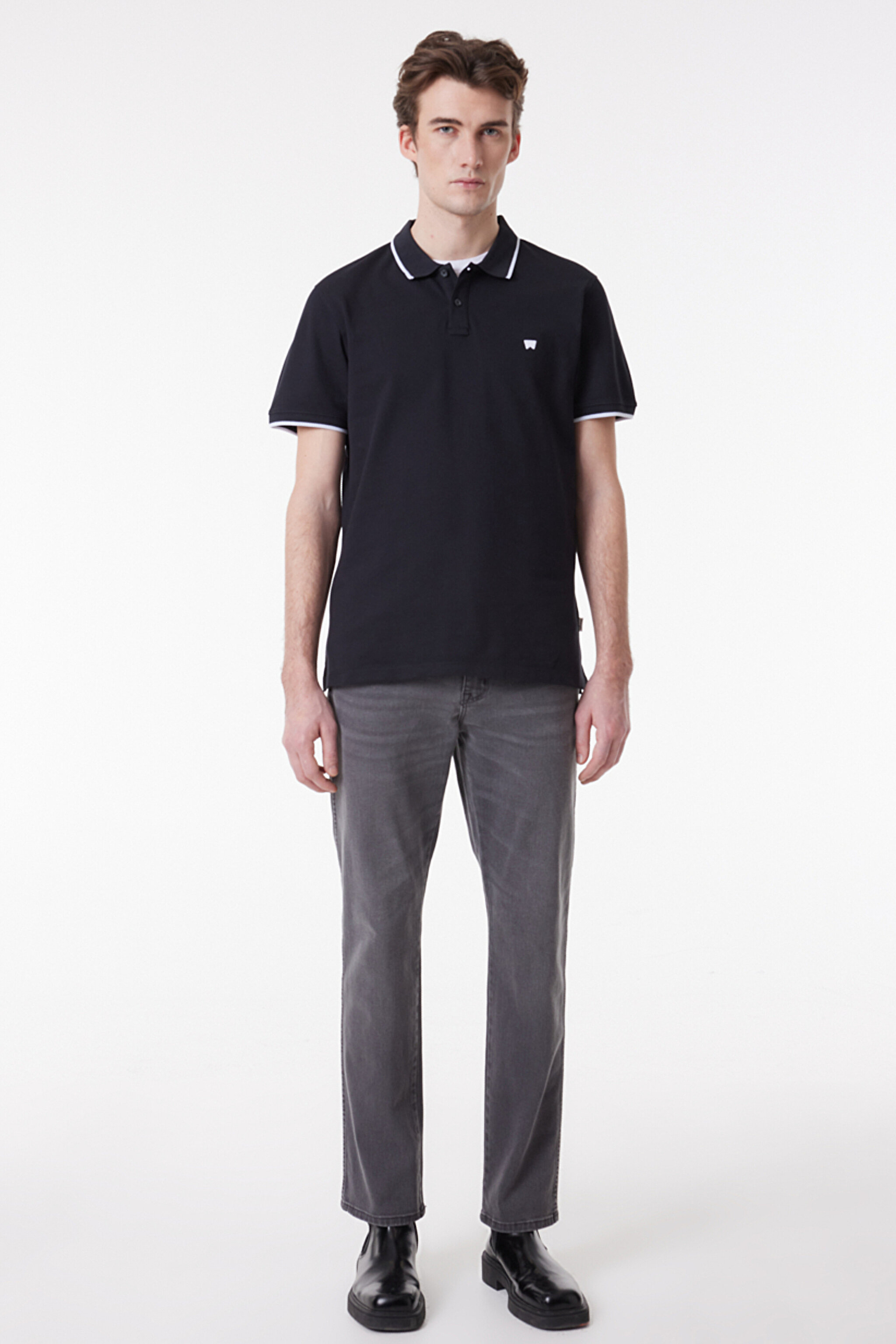 Regular Fit Normal Kesim %100 Pamuk Polo Yaka Siyah Tişört - Black-W7BHK4100 (görsel 5)