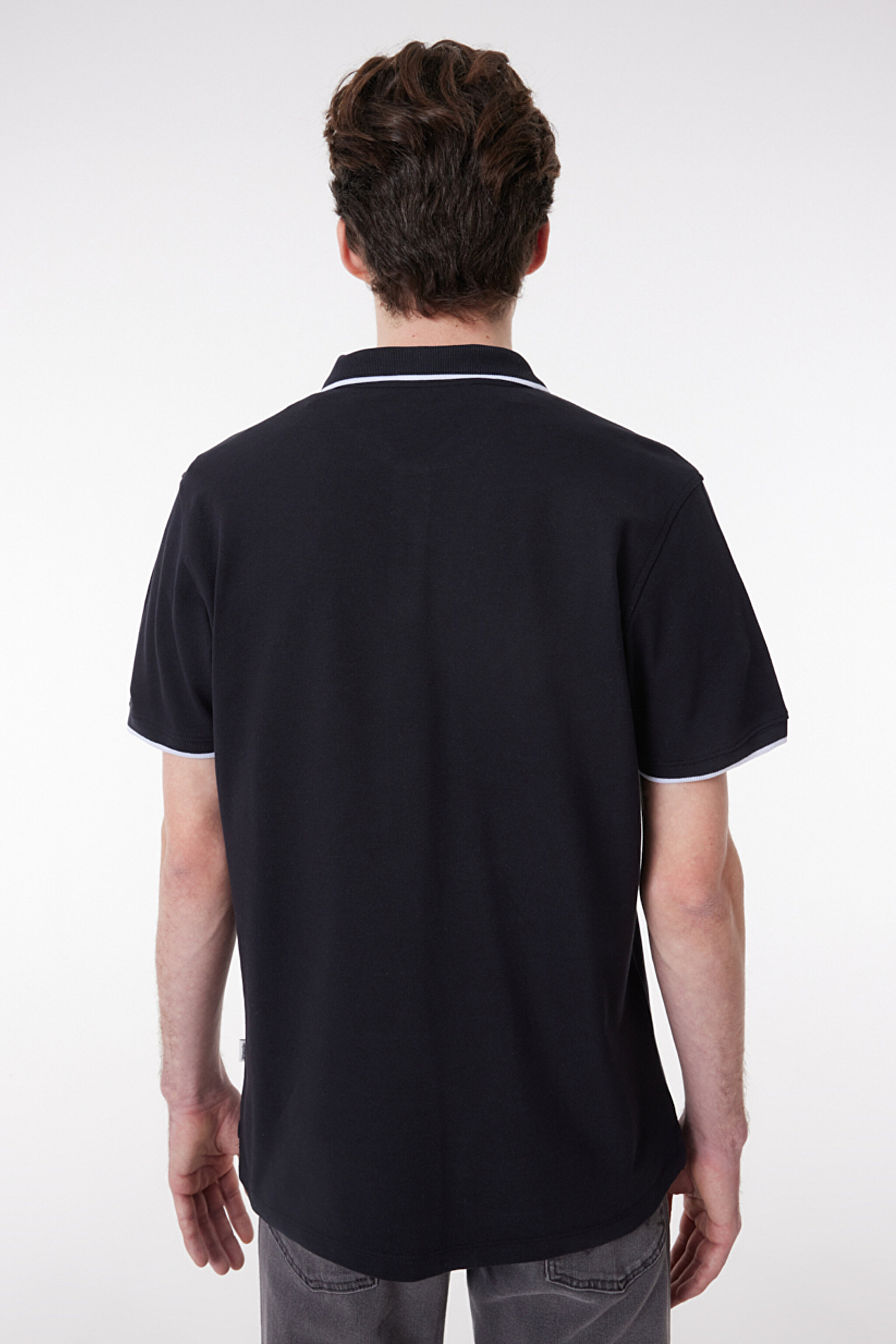 Regular Fit Normal Kesim %100 Pamuk Polo Yaka Siyah Tişört - Black-W7BHK4100 (görsel 6)