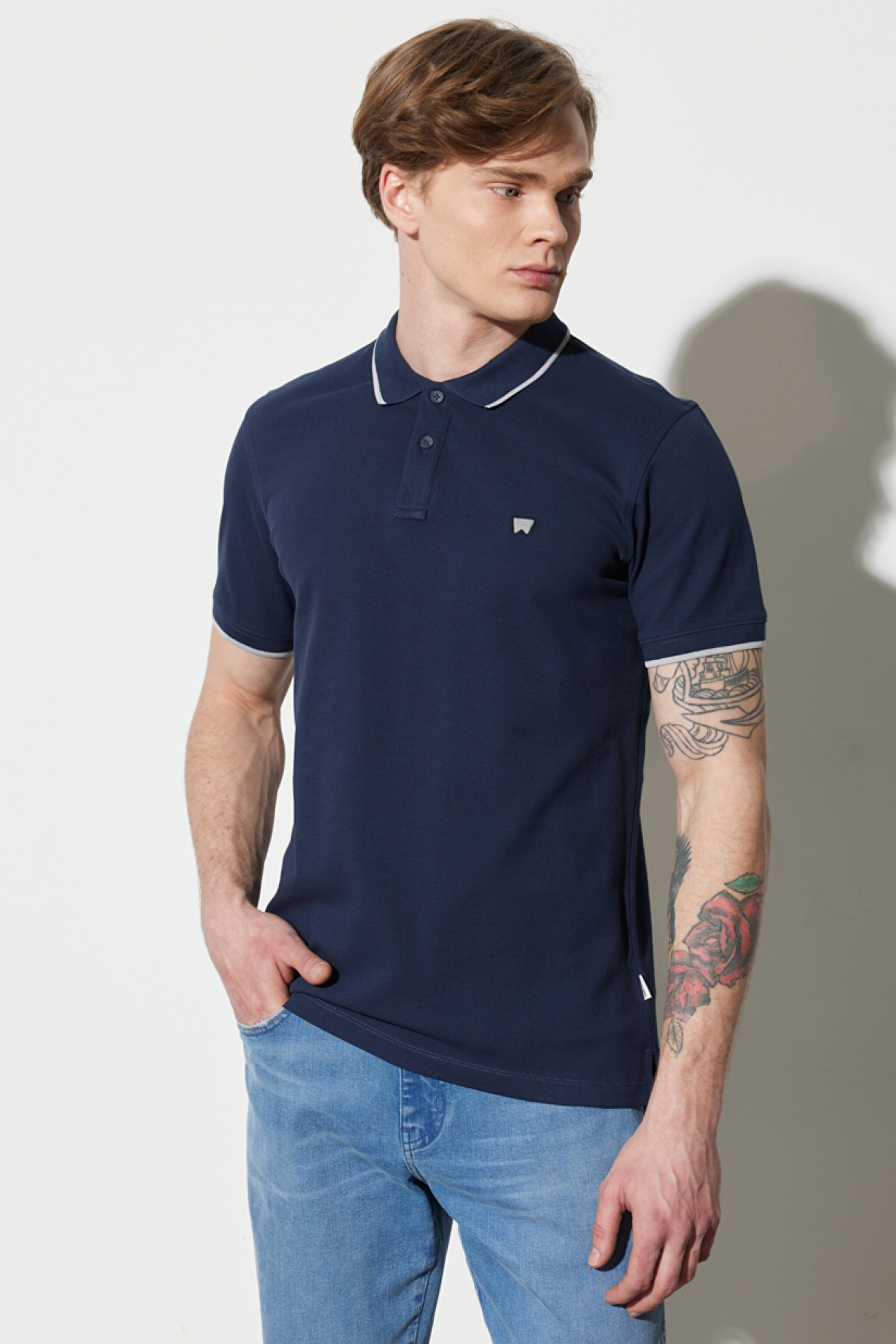 Regular Fit Normal Kesim %100 Pamuk Polo Yaka Lacivert Tişört - Navy-W7BHK4114 (görsel 4)