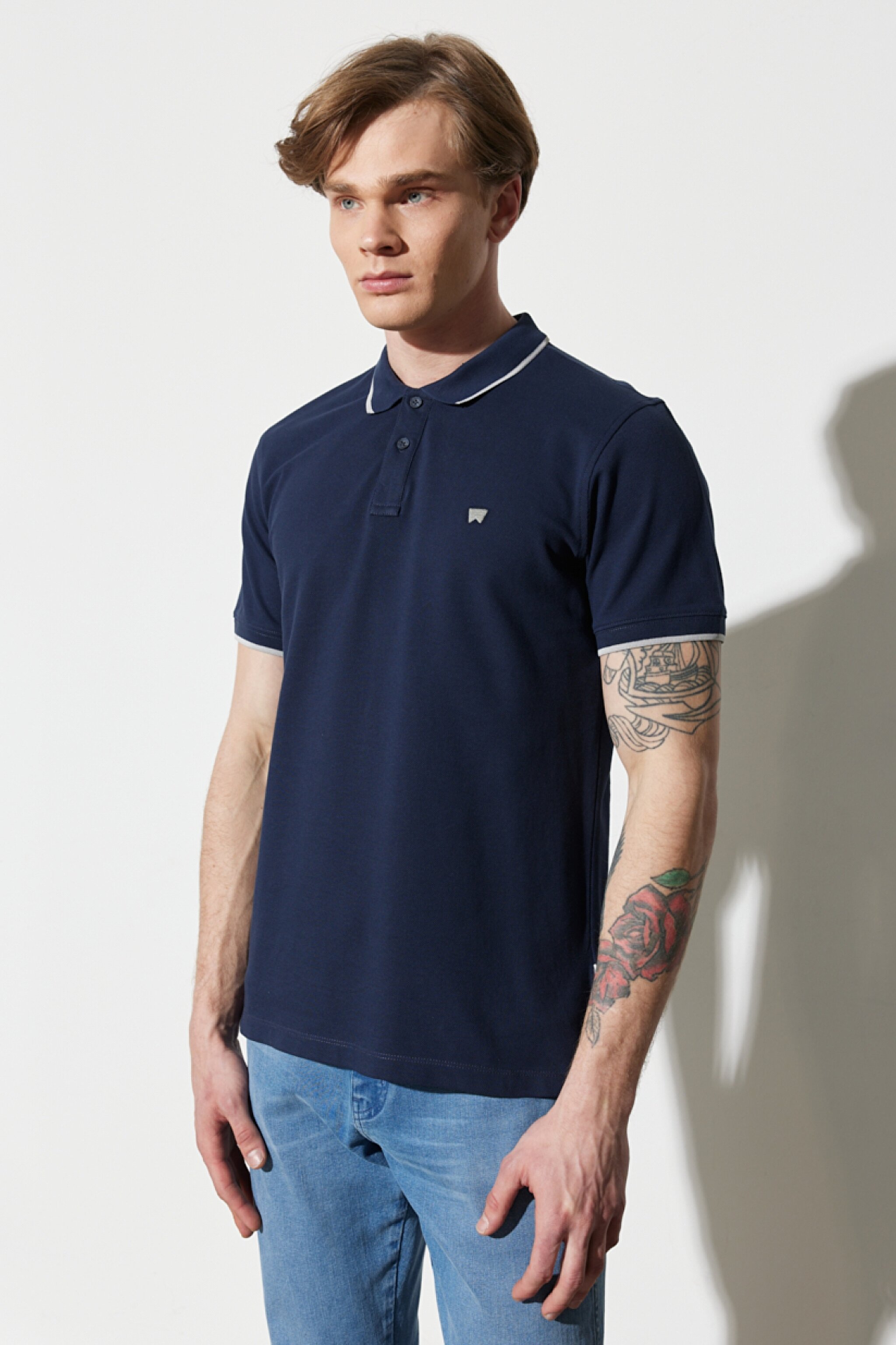 Regular Fit Normal Kesim %100 Pamuk Polo Yaka Lacivert Tişört - Navy-W7BHK4114 (görsel 5)