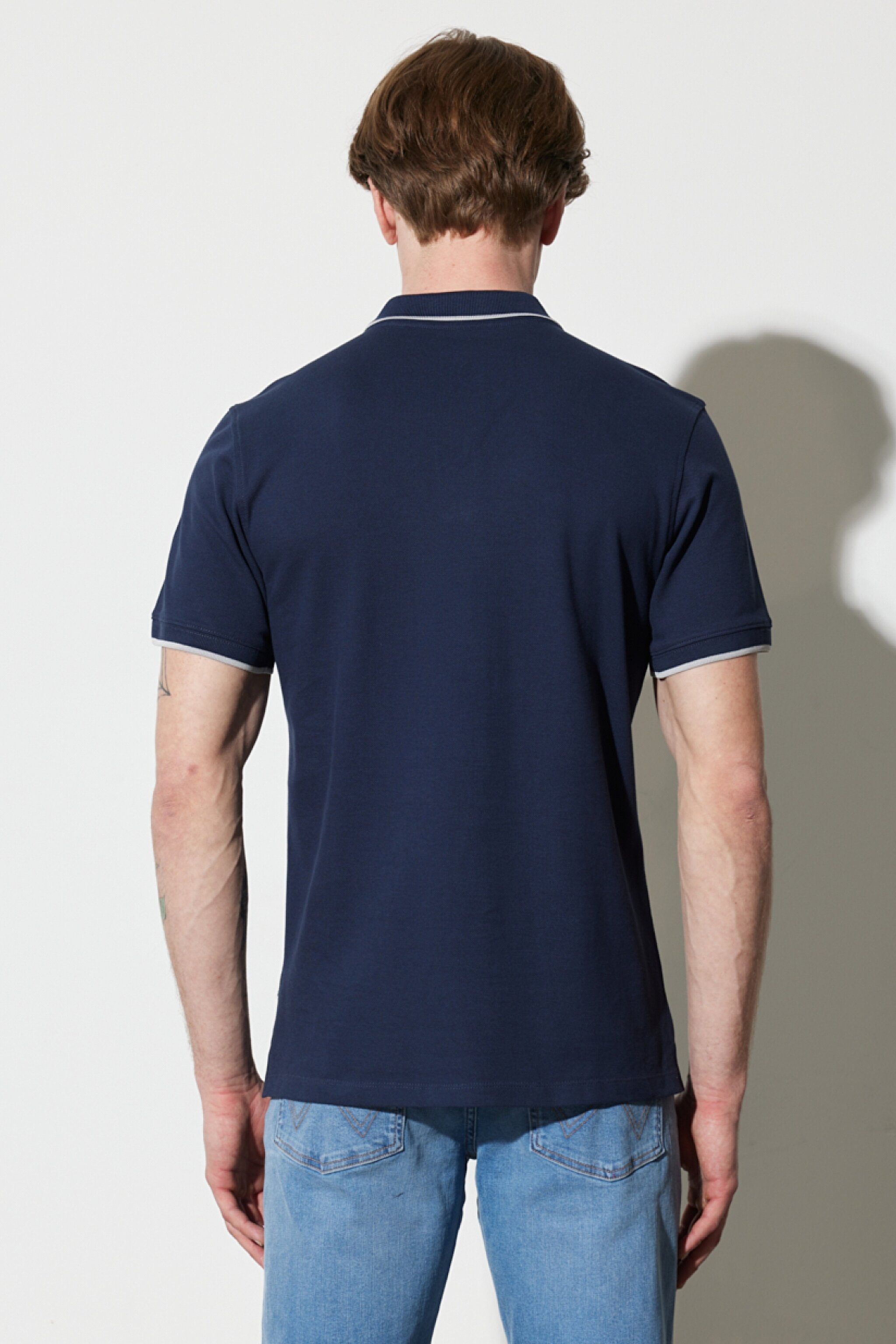 Regular Fit Normal Kesim %100 Pamuk Polo Yaka Lacivert Tişört - Navy-W7BHK4114 (görsel 7)