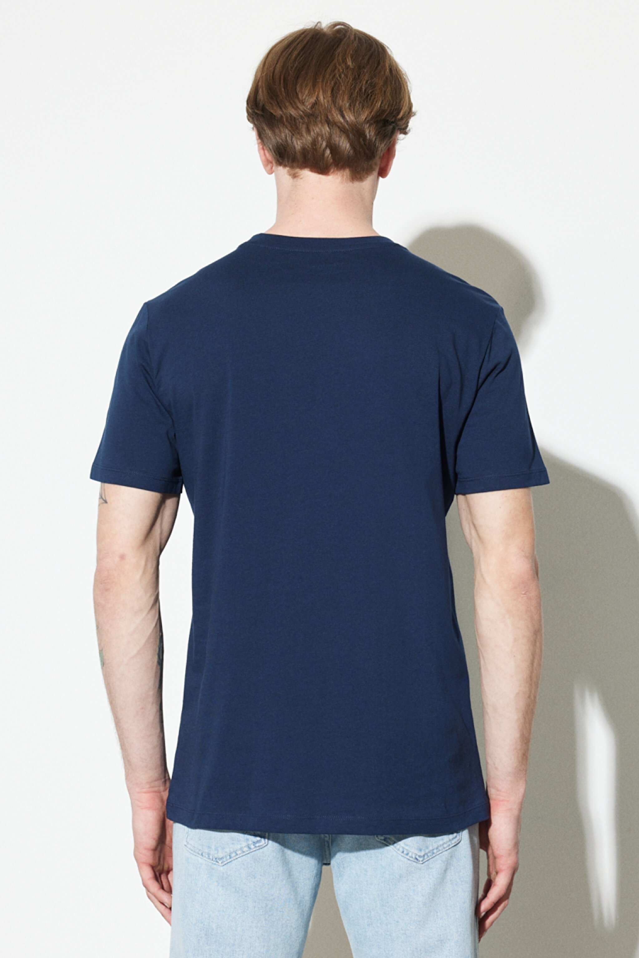 Regular Fit Normal Kesim Sıfır Yaka %100 Pamuk Logolu Tişört - Navy-W7C07D335 (görsel 7)