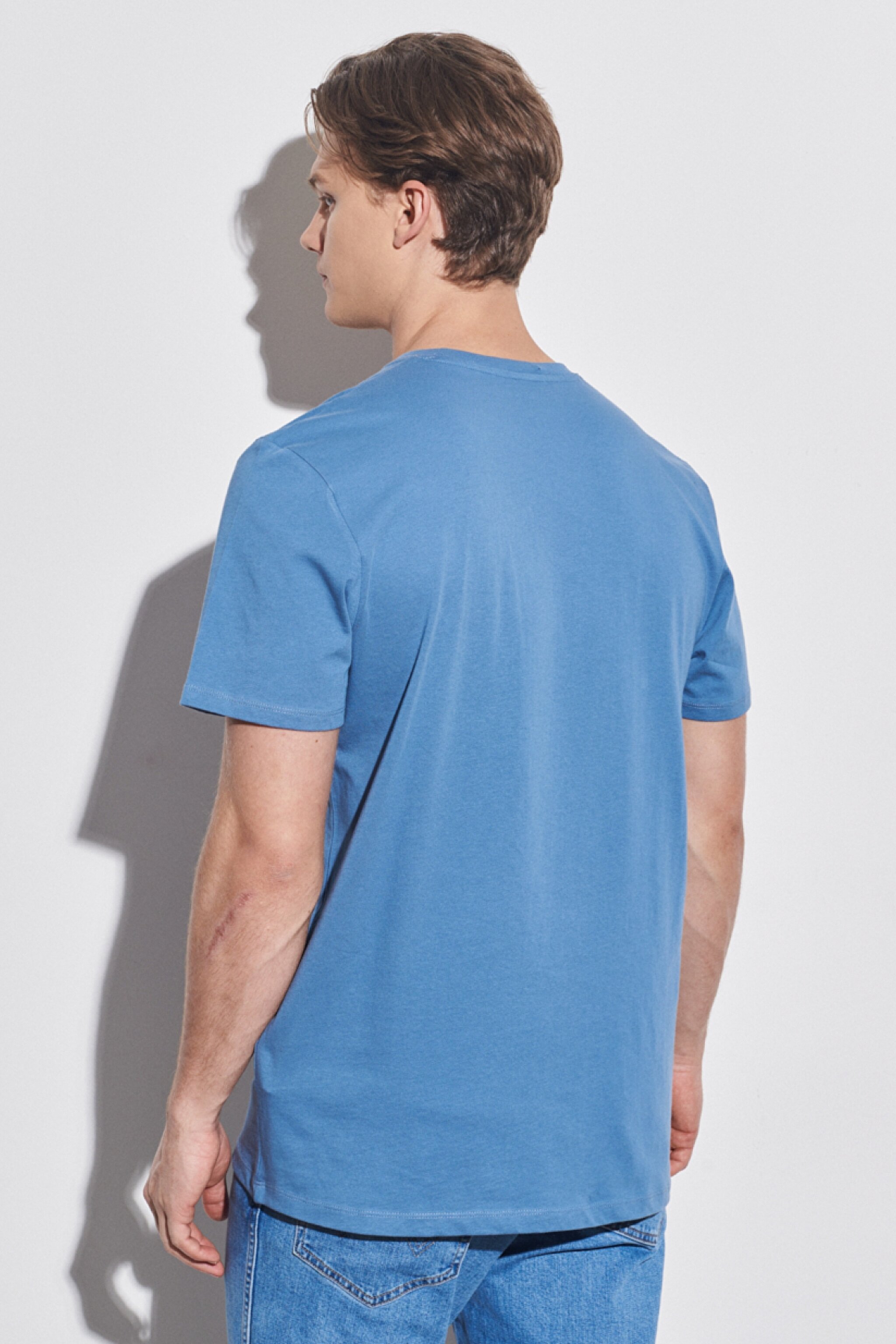Regular Fit Normal Kesim %100 Pamuk Bisiklet Yaka Mavi Tişört - Captains Blue-W7C07D84Z (görsel 4)