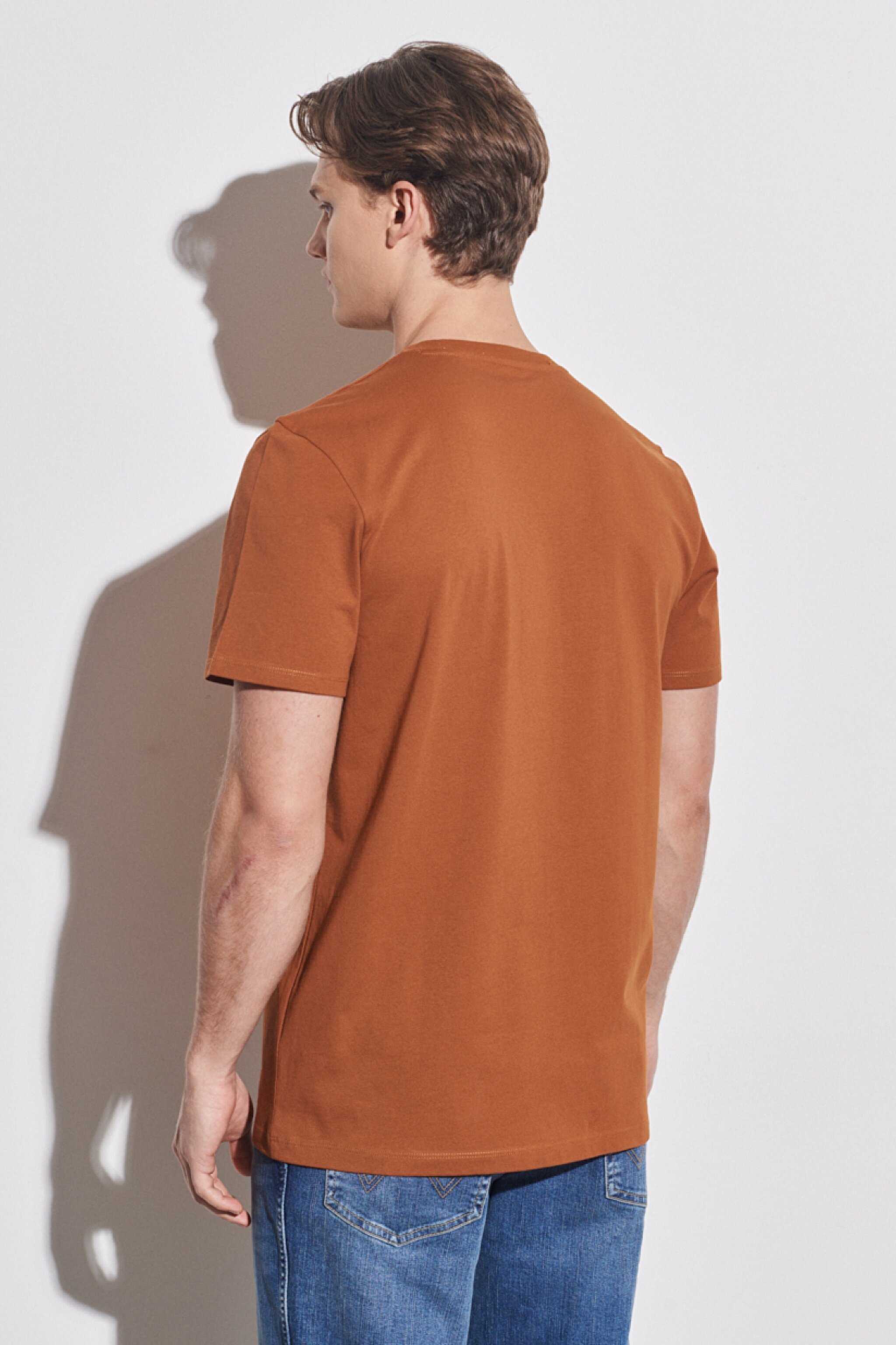 Regular Fit Normal Kesim %100 Pamuk Bisiklet Yaka Kahverengi Tişört - Nutmeg Brown-W7C07DH02 (görsel 5)