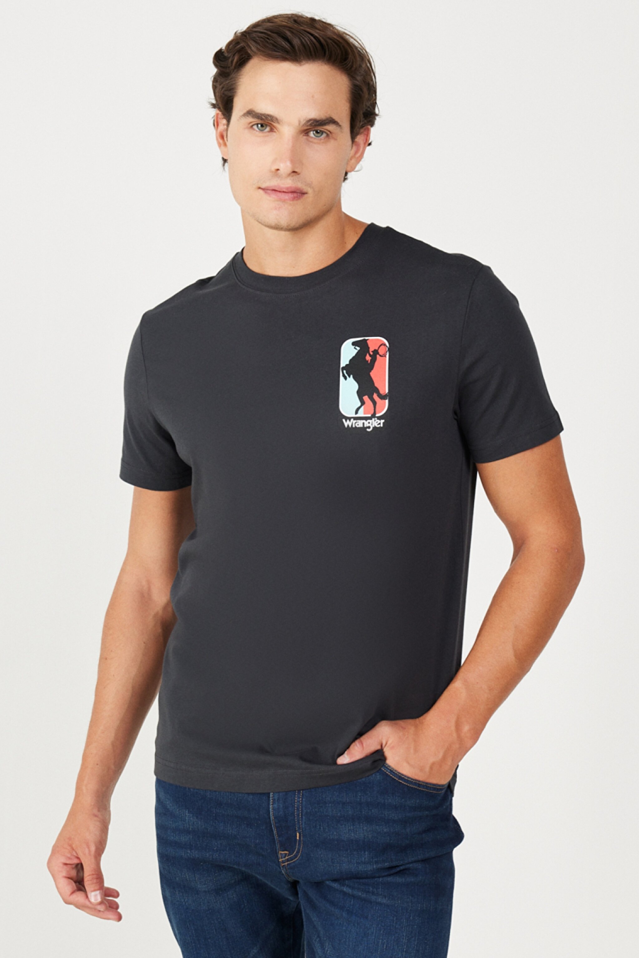 Regular Fit Normal Kesim %100 Pamuk Bisiklet Yaka Antrasit Tişört - Faded Black-W7CAD3XV6