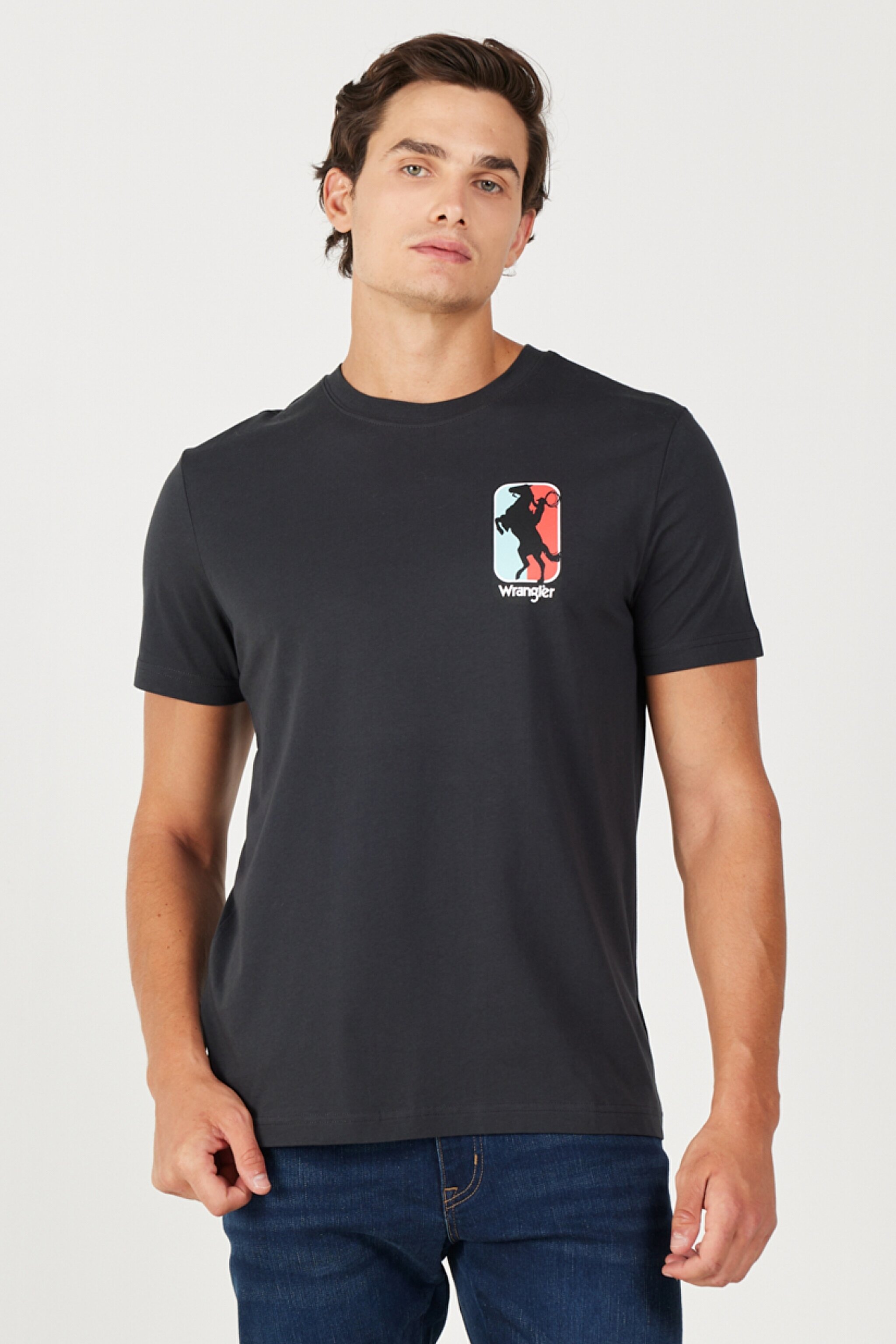 Regular Fit Normal Kesim %100 Pamuk Bisiklet Yaka Antrasit Tişört - Faded Black-W7CAD3XV6 (görsel 2)