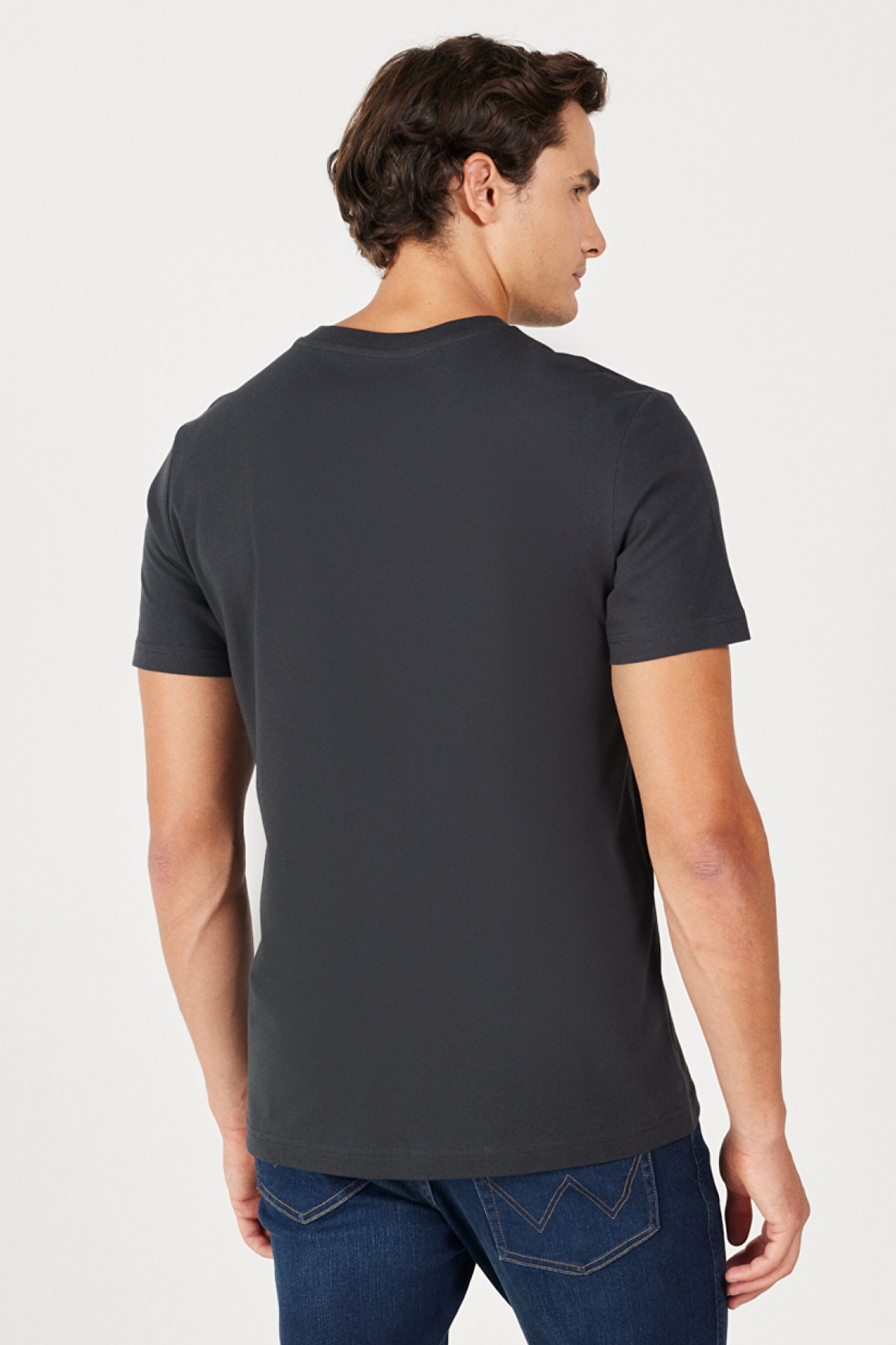 Regular Fit Normal Kesim %100 Pamuk Bisiklet Yaka Antrasit Tişört - Faded Black-W7CAD3XV6 (görsel 5)