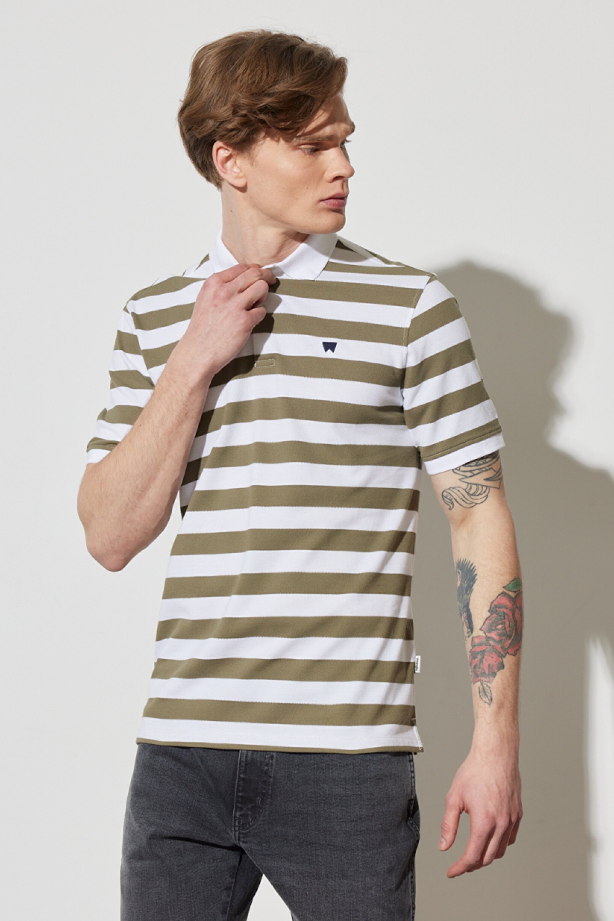 Regular Fit Normal Kesim %100 Pamuk Polo Yaka Çizgili Tişört - White-W7CDMH989