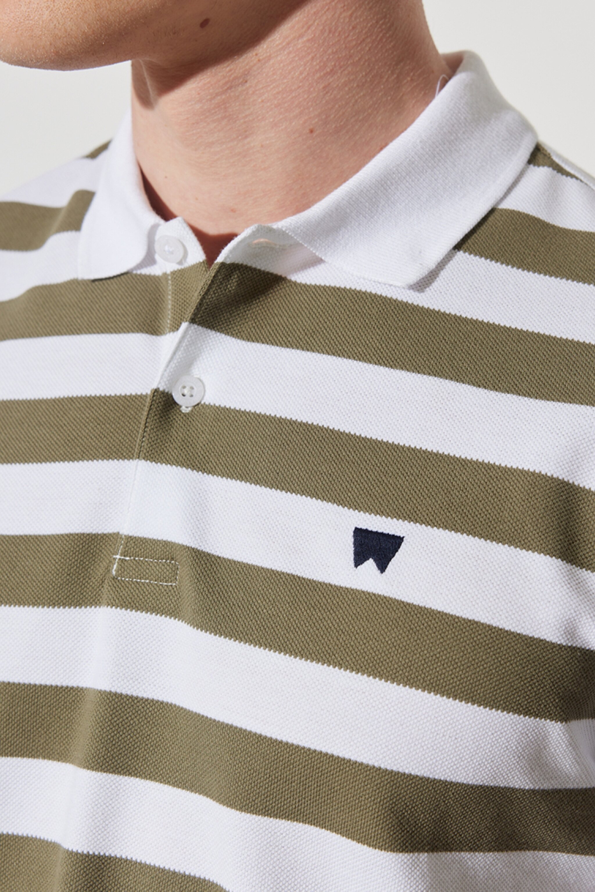 Regular Fit Normal Kesim %100 Pamuk Polo Yaka Çizgili Tişört - White-W7CDMH989 (görsel 5)