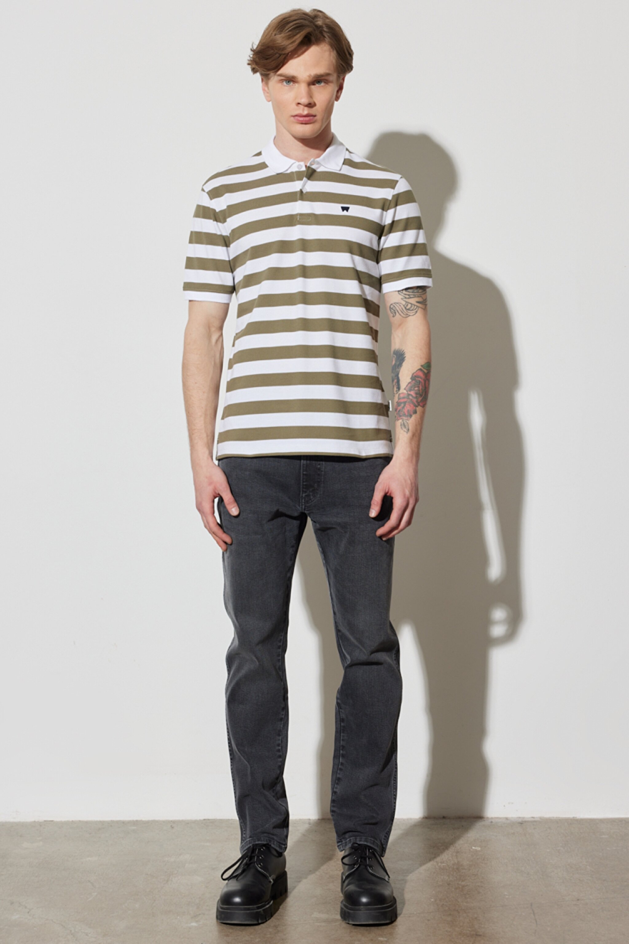Regular Fit Normal Kesim %100 Pamuk Polo Yaka Çizgili Tişört - White-W7CDMH989 (görsel 6)