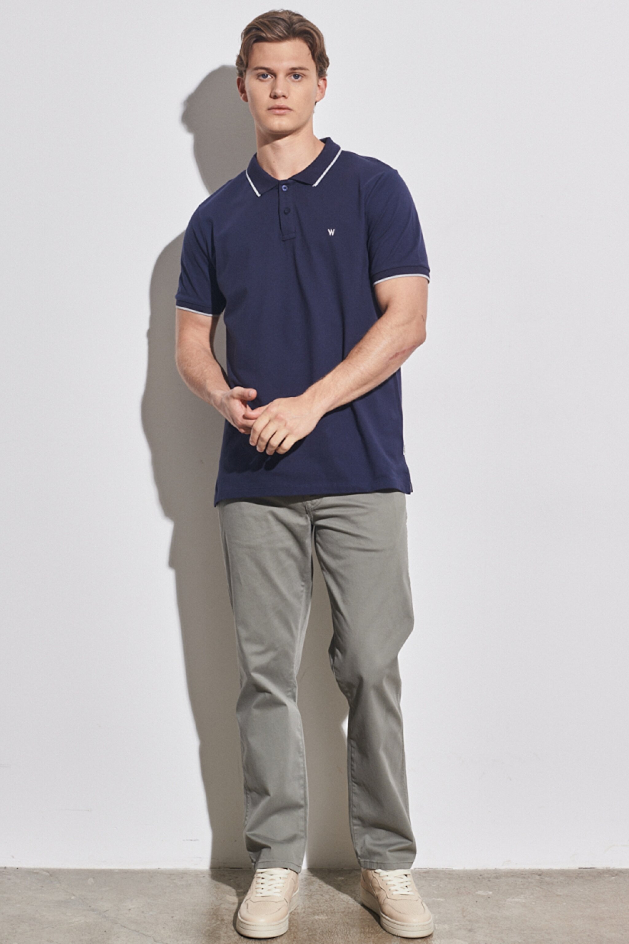 Slim Fit Dar Kesim Polo Yaka %100 Pamuk Tişört - Navy-W7D5K4114 (görsel 5)
