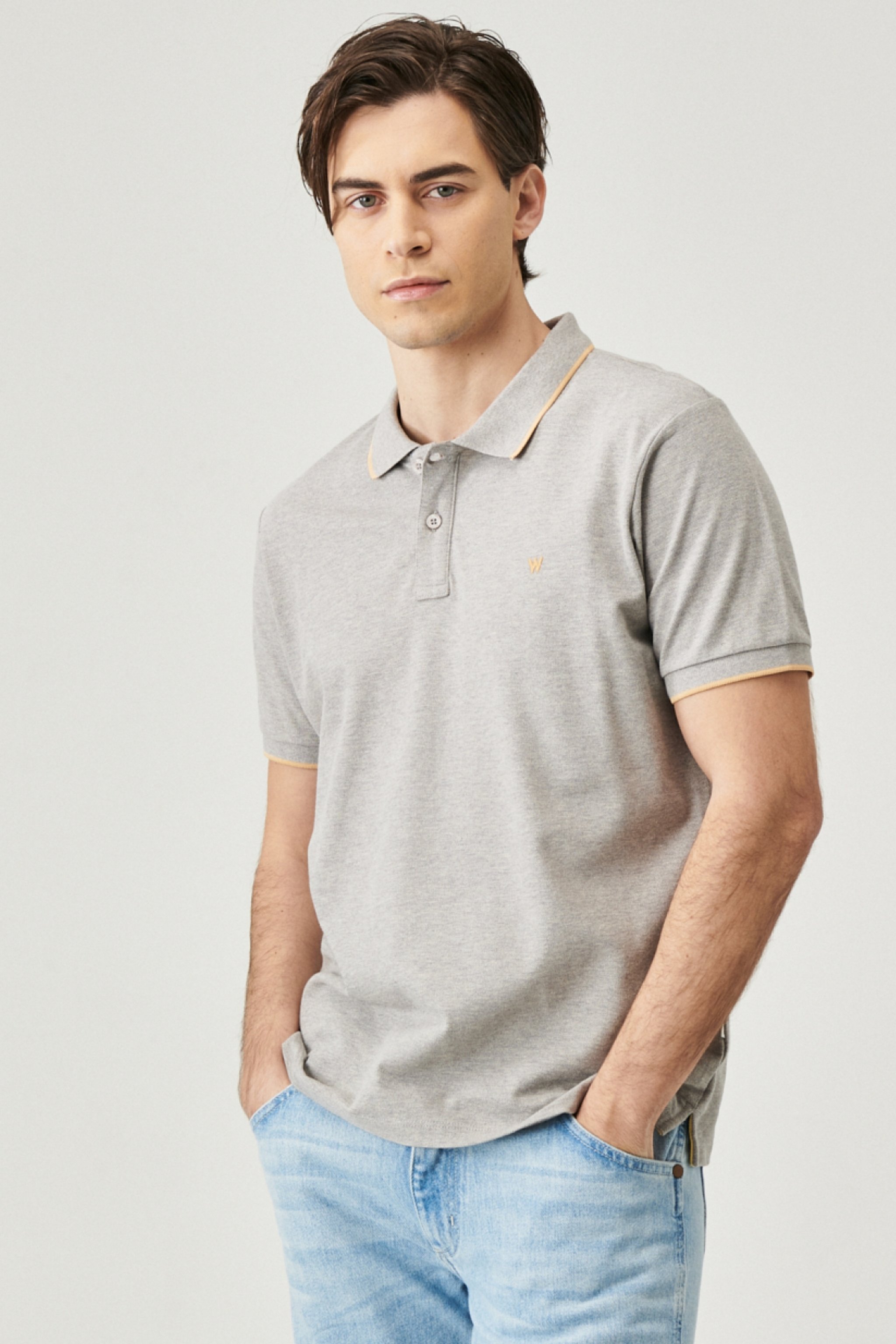 Slim Fit Dar Kesim Polo Yaka %100 Pamuk Tişört - Mid Grey Melee-W7D5K4X37 (görsel 3)