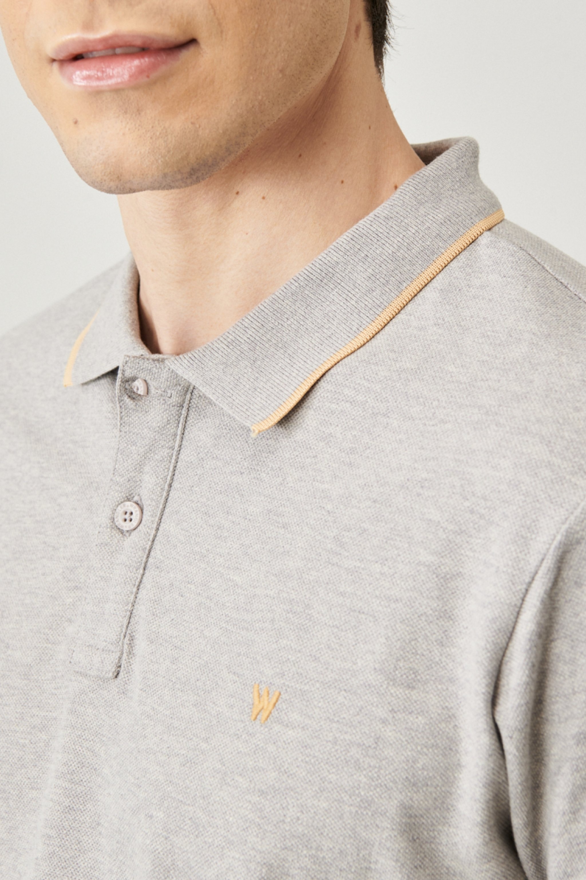 Slim Fit Dar Kesim Polo Yaka %100 Pamuk Tişört - Mid Grey Melee-W7D5K4X37 (görsel 5)