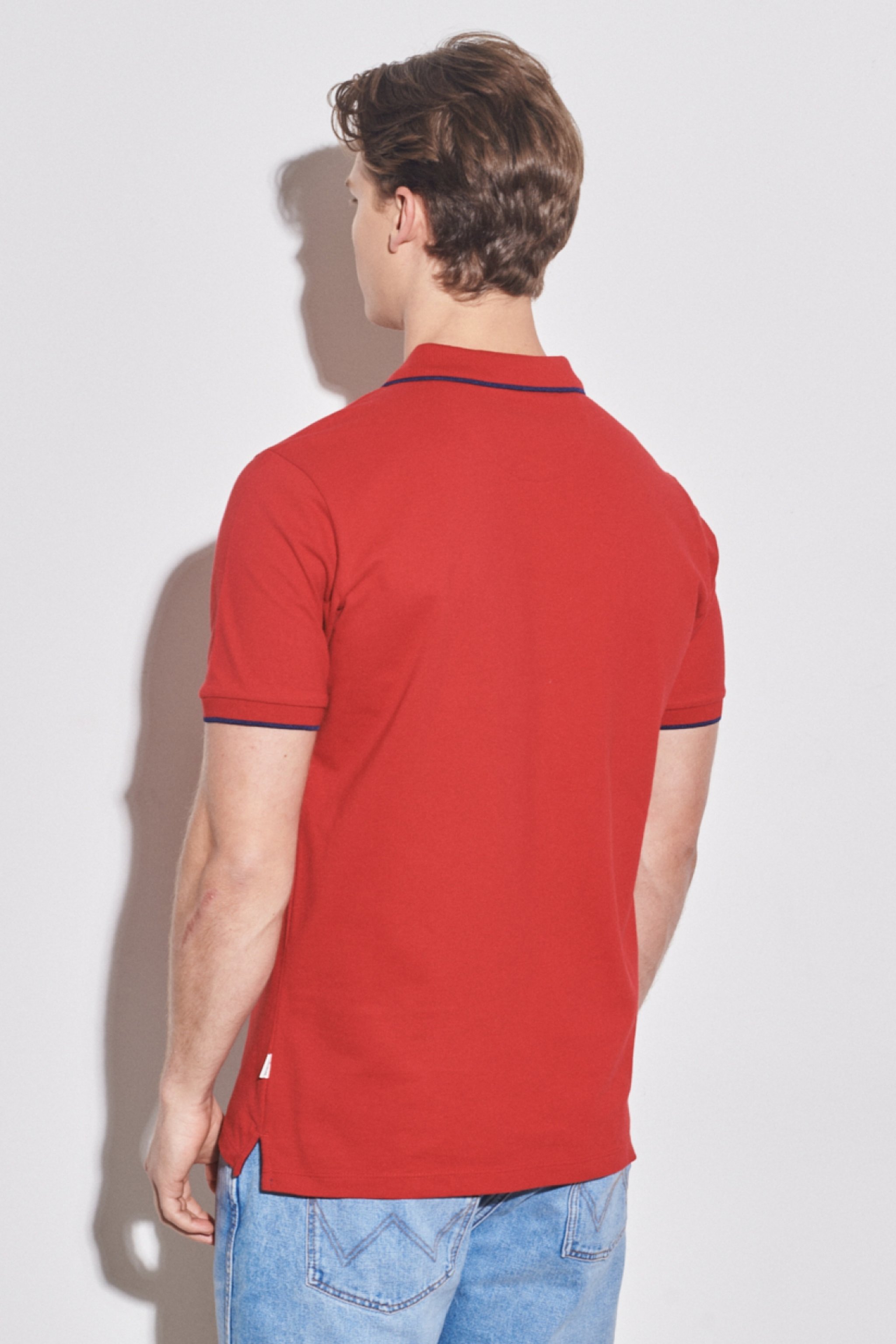 Slim Fit Dar Kesim Polo Yaka %100 Pamuk Tişört - Red-W7D5K4X47 (görsel 6)