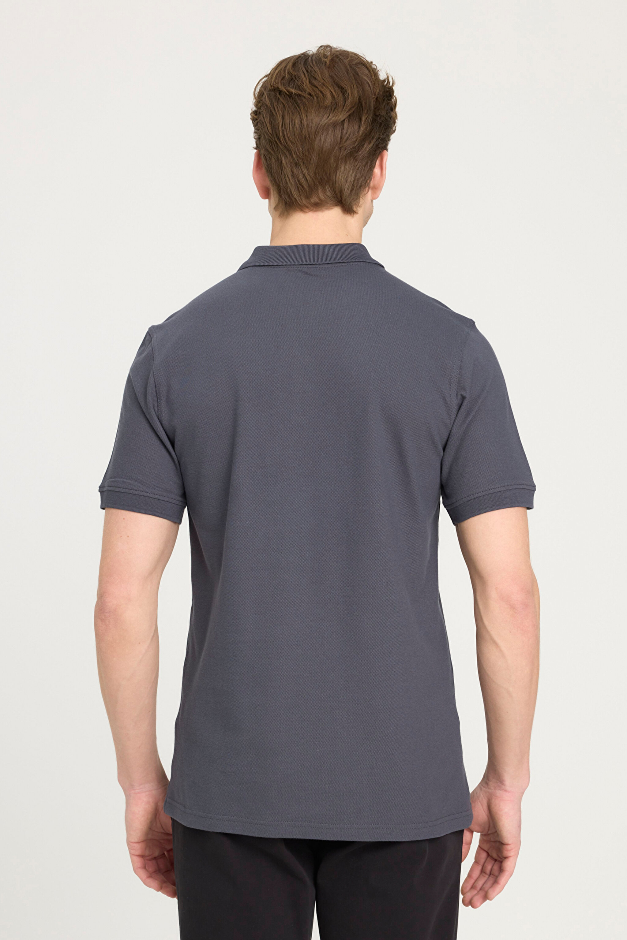 Regular Fit Normal Kesim Polo Yaka %100 Pamuk Antrasit Tişört - Anthracite-W7D5K4XX2T003 (görsel 6)