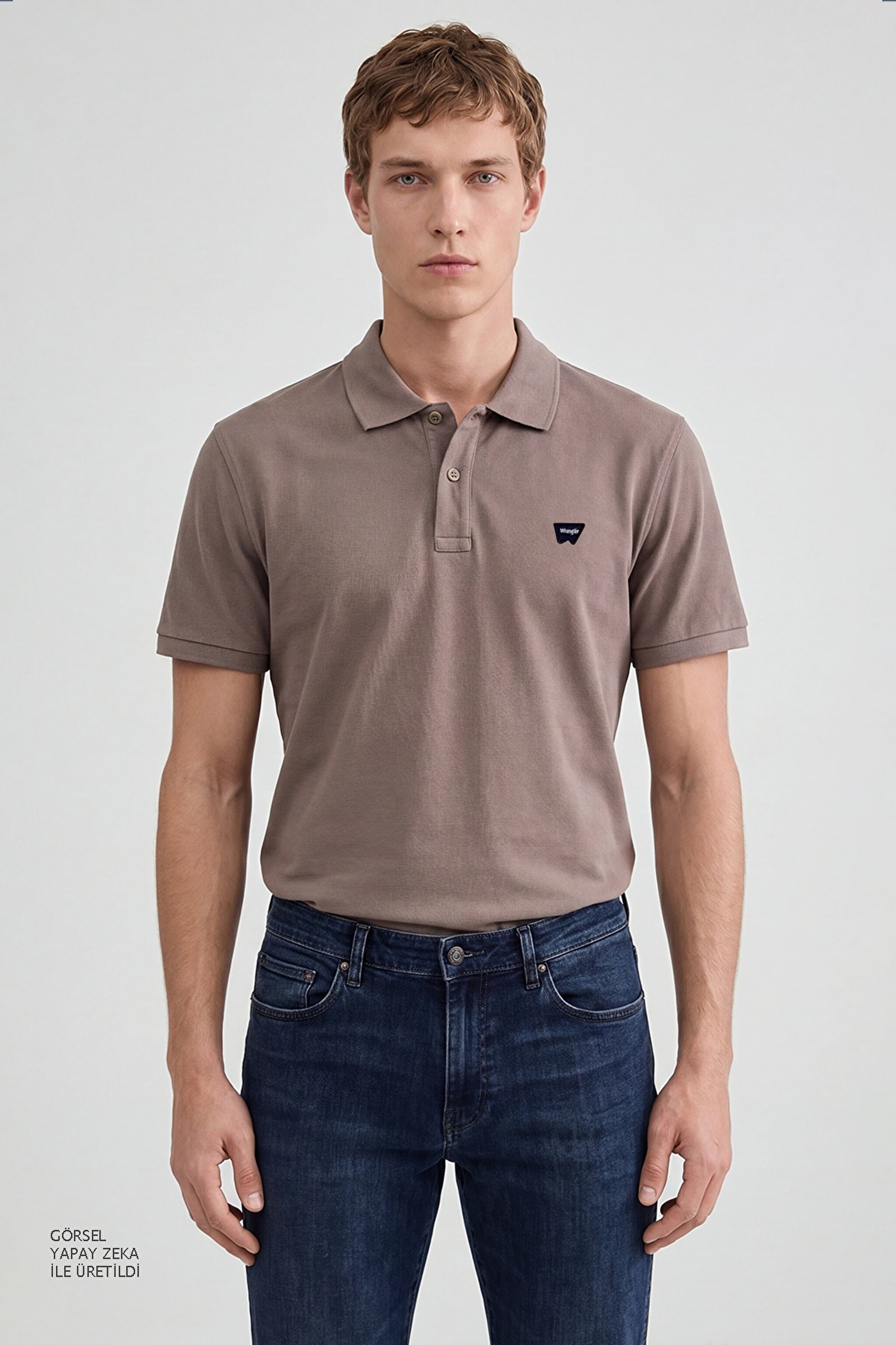 Regular Fit Normal Kesim Polo Yaka %100 Pamuk Tişört - Vizon-W7D5K4XX2T207 (görsel 2)